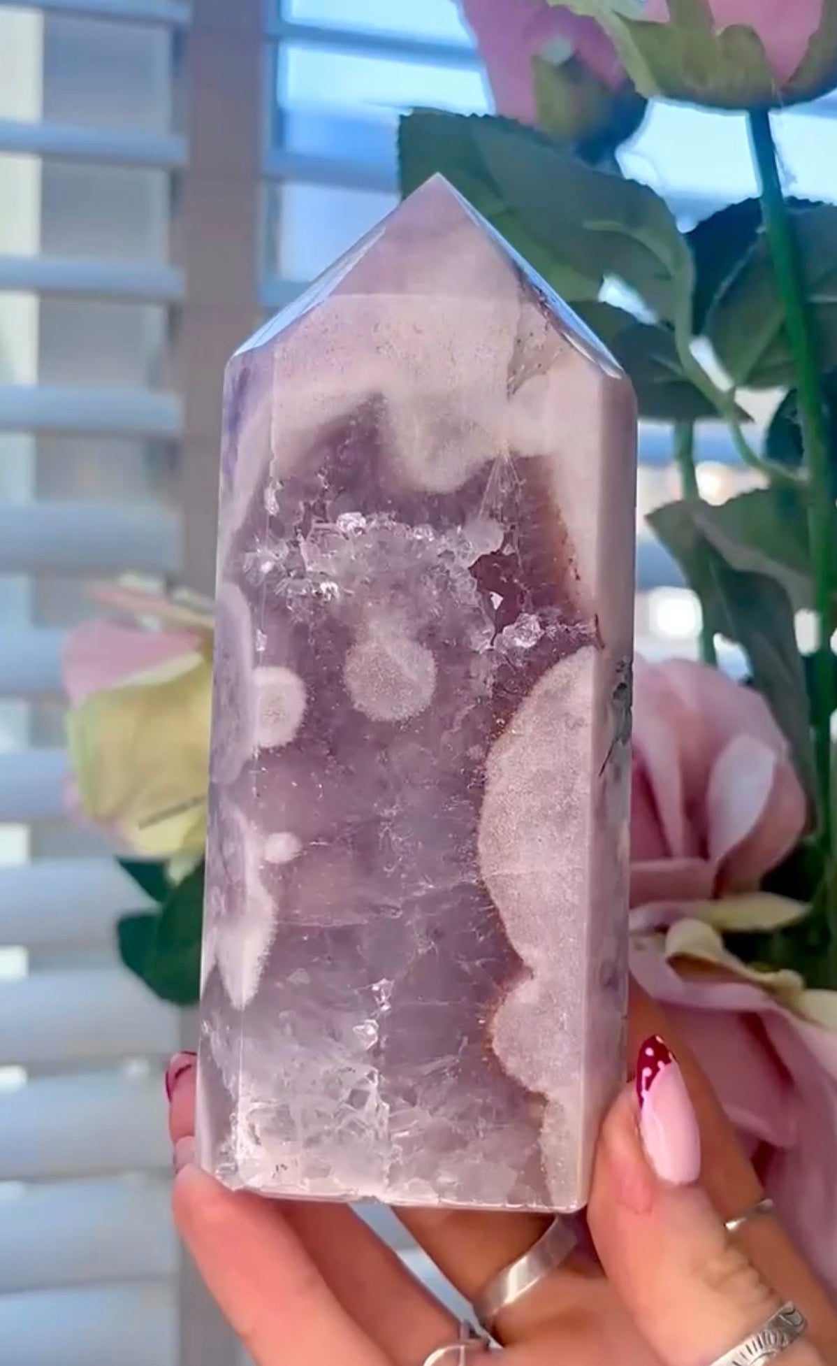 High quality Pink amethyst tower