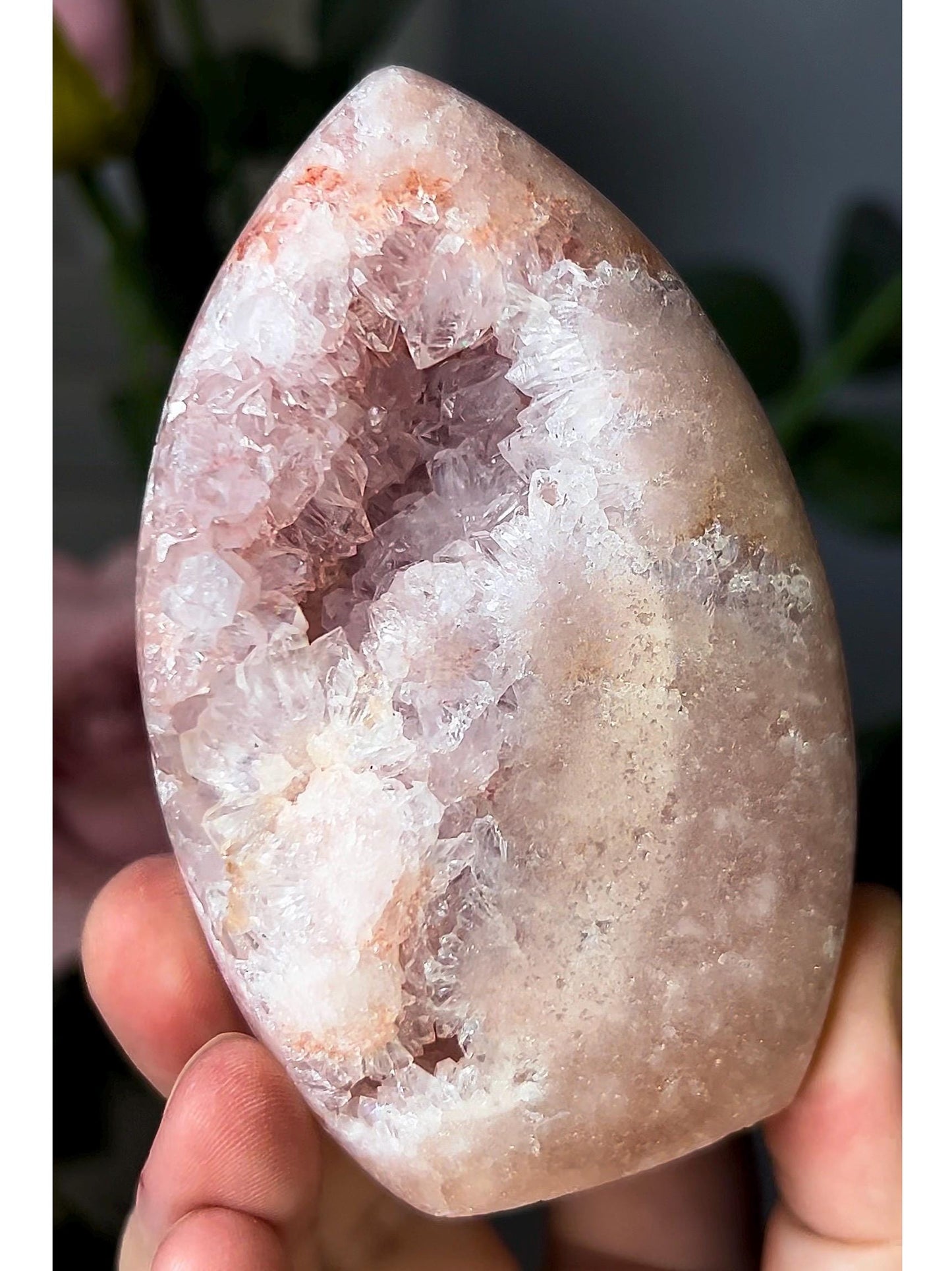 High grade, pink amethyst flame with quartz