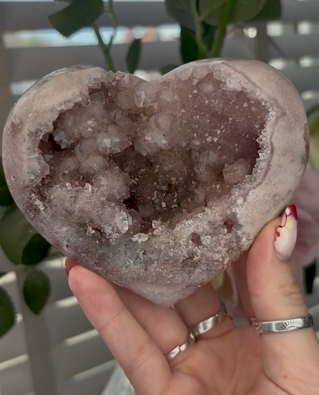 Beautiful pink amethyst heart - comes with stand (11cm)