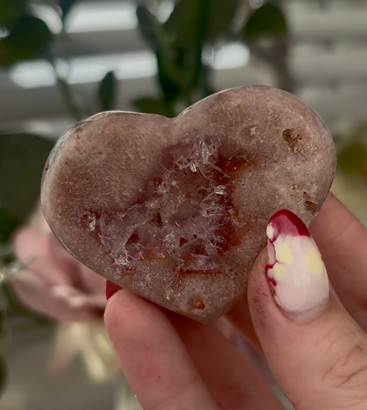 Mini pink amethyst heart - comes with stand