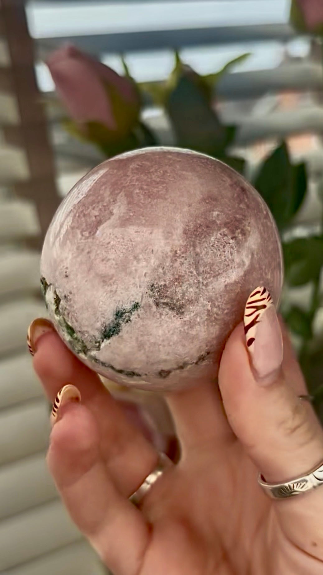 gorgeous perfect, pink amethyst sphere  & Green jasper 390g 7cm