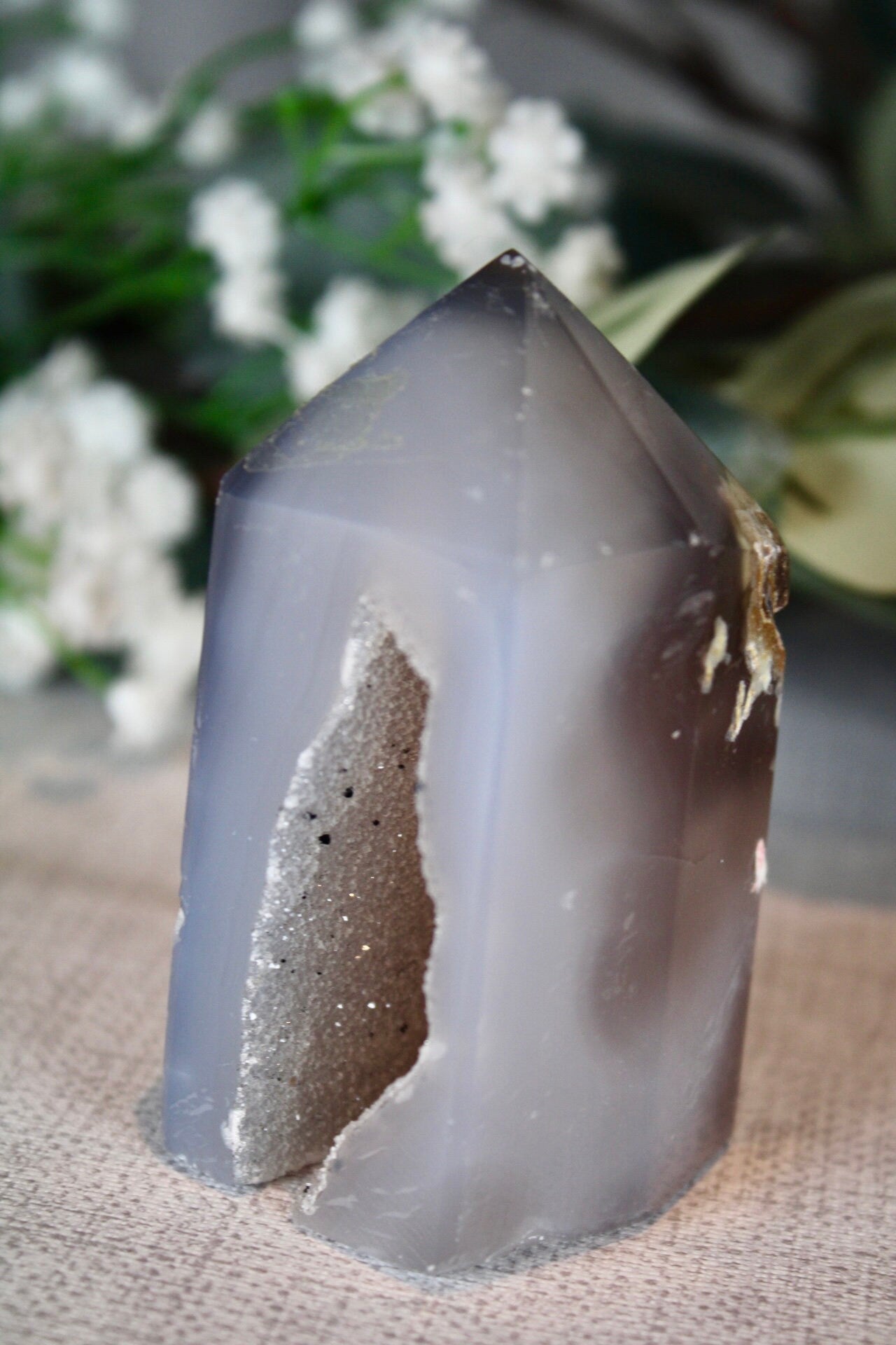 Natural, grey, druzy, agate, tower