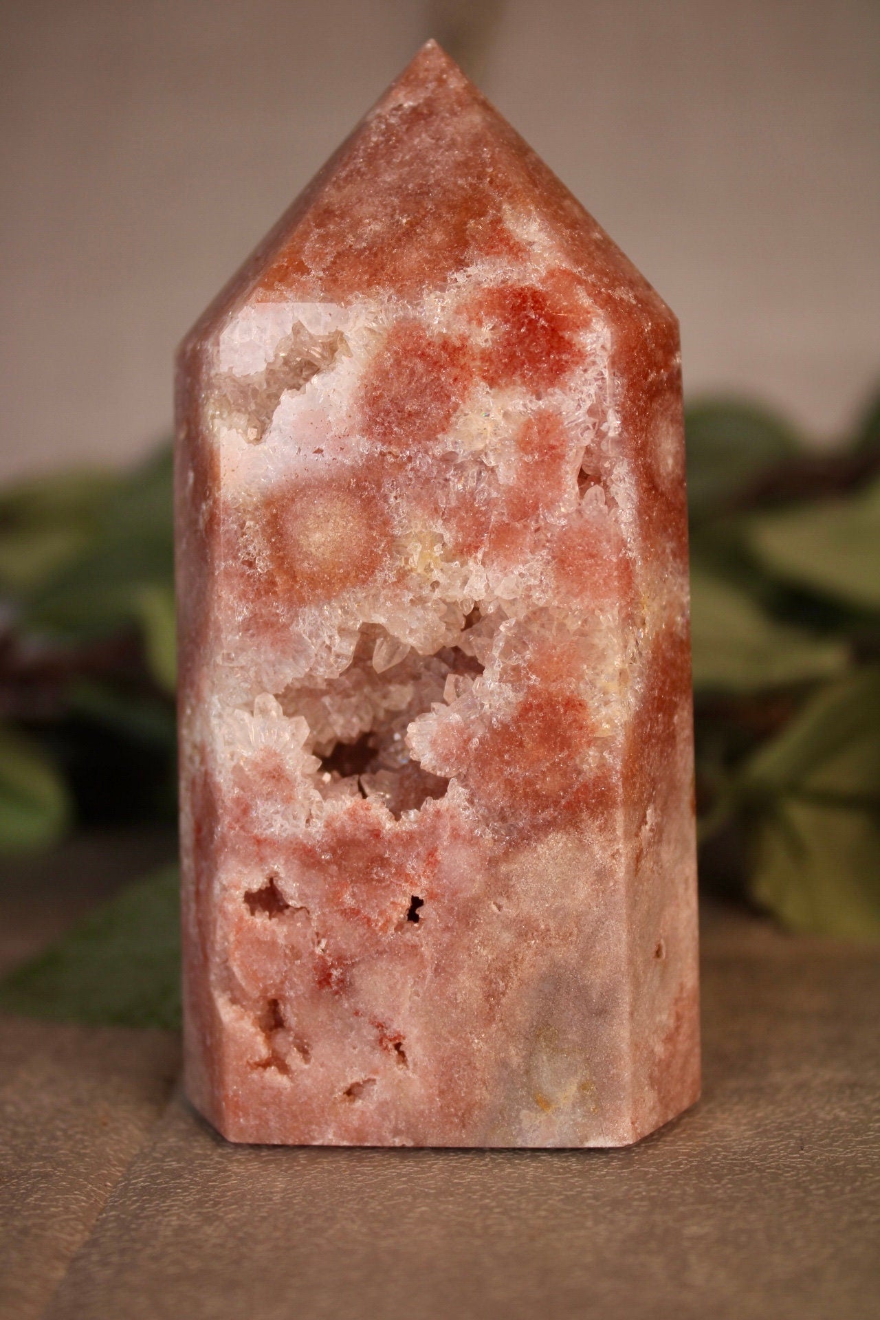 High quality Pink amethyst tower with quartz druzy formations 375g 11.5cm high