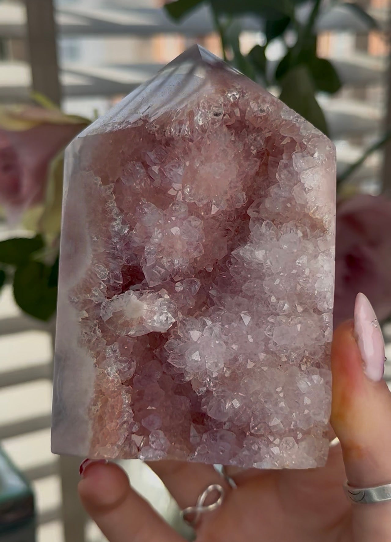 High quality Pink amethyst tower