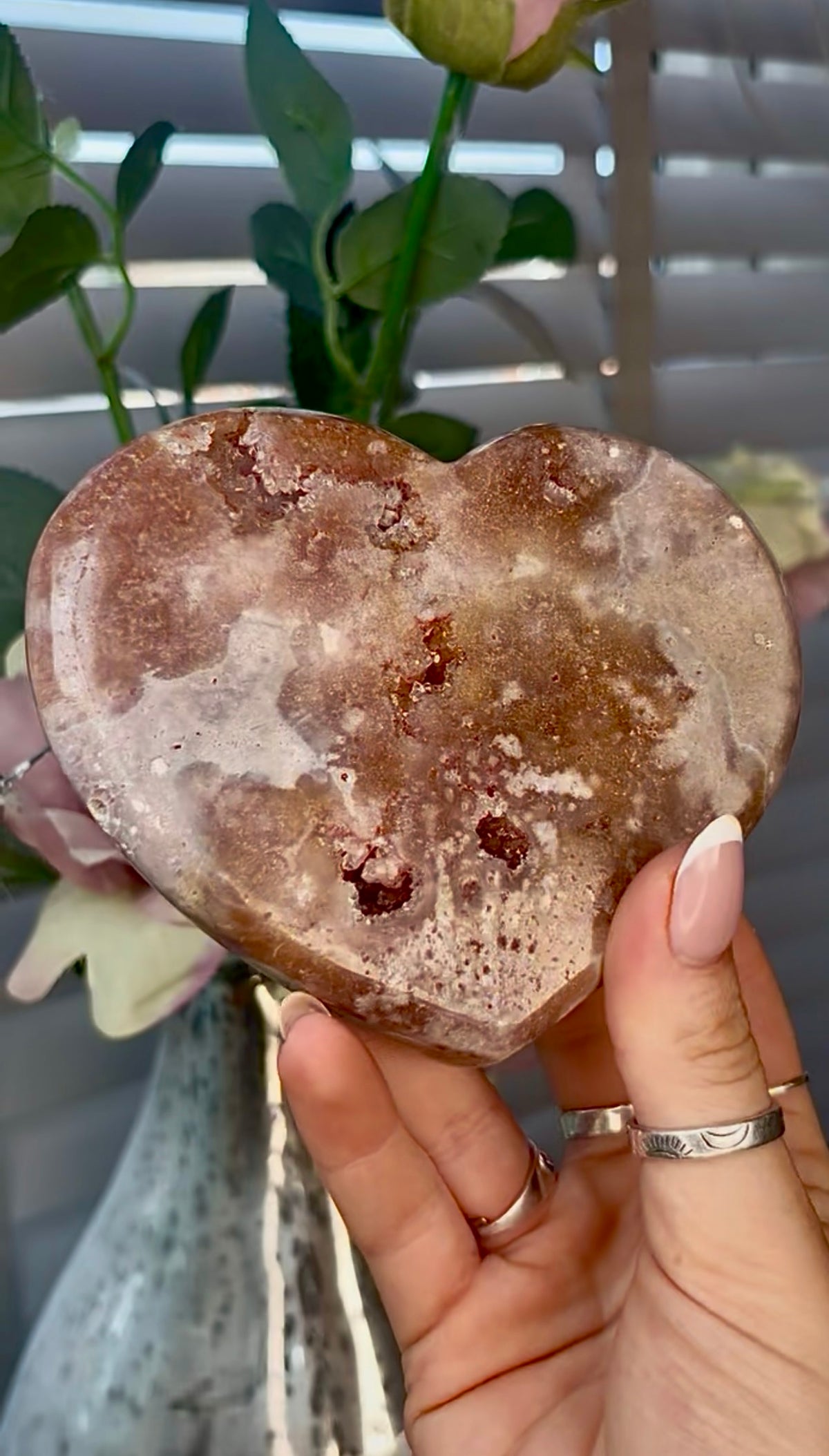 Gorgeous, pink amethyst heart- comes with stand