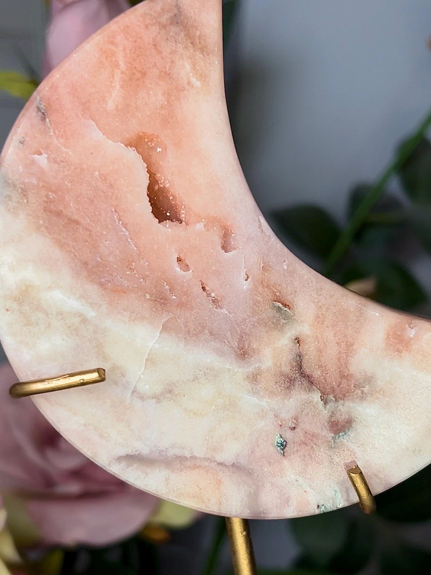 High grade, pink amethyst moon in peach tone