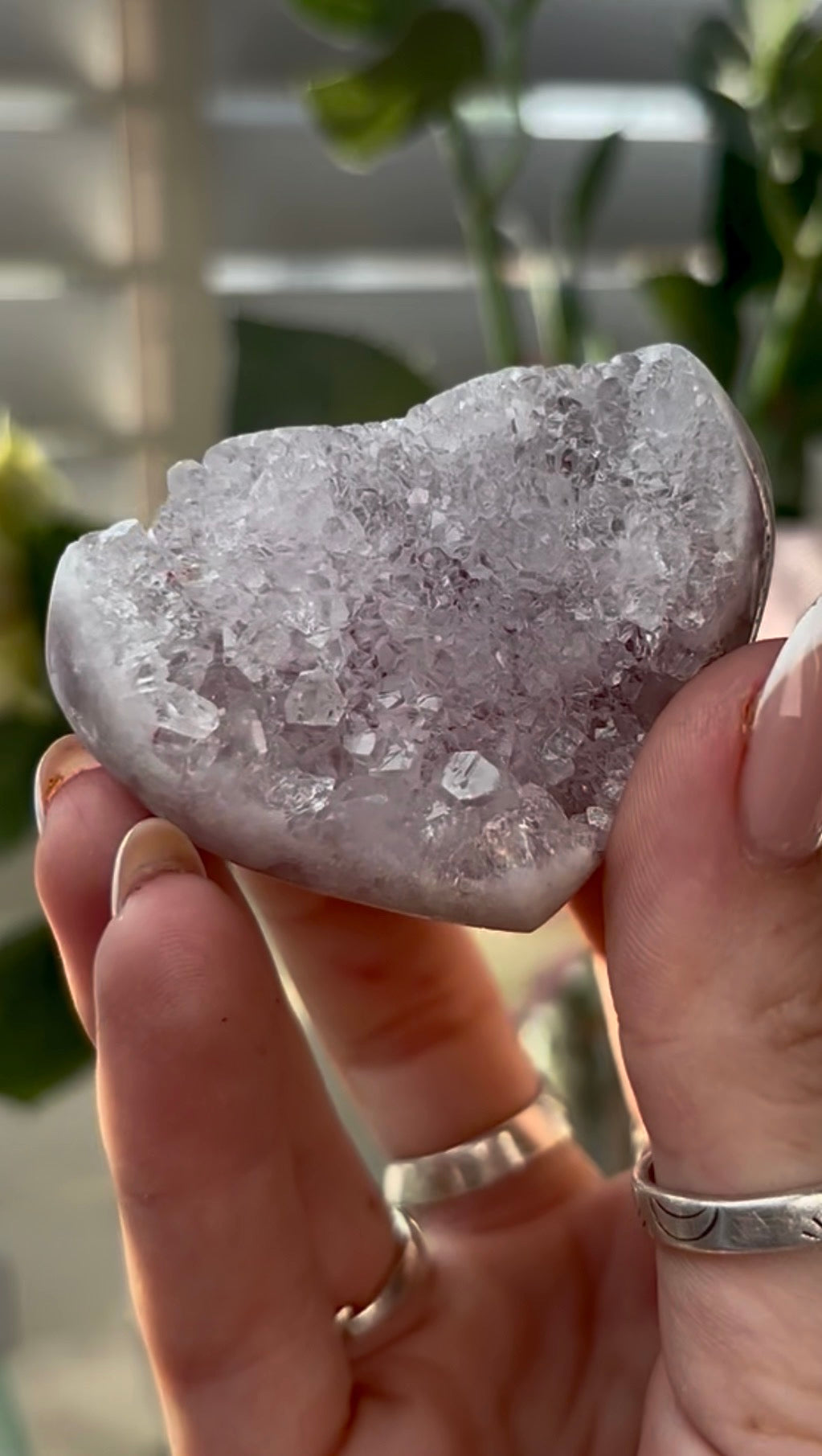 Gorgeous,  druzy, pink amethyst heart- comes with stand