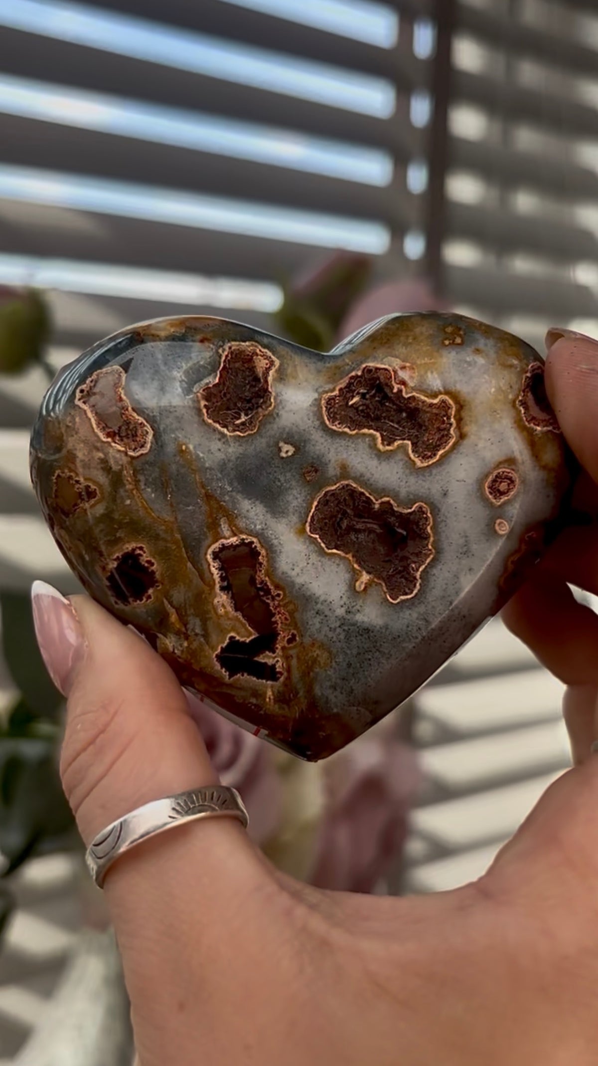 Uruguay, rainbow amethyst heart - comes with stand
