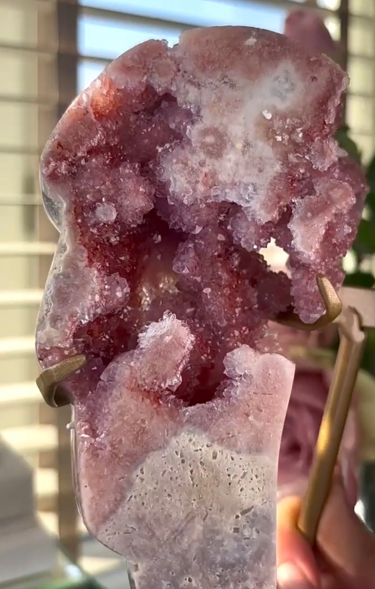 High quality, pink amethyst wings in reddish/deep pink tone - comes with stand