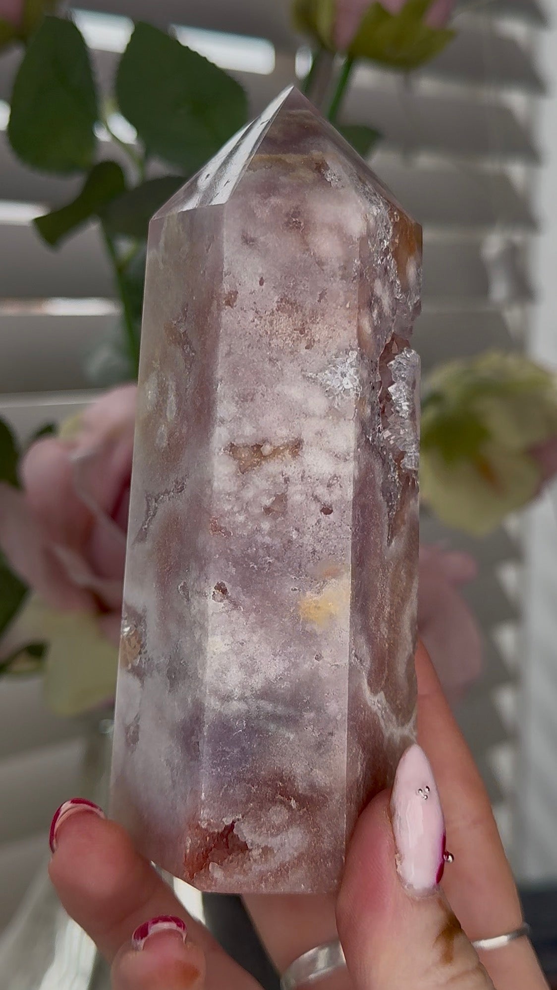 Pink amethyst tower 13cm(h) 5cm(w)