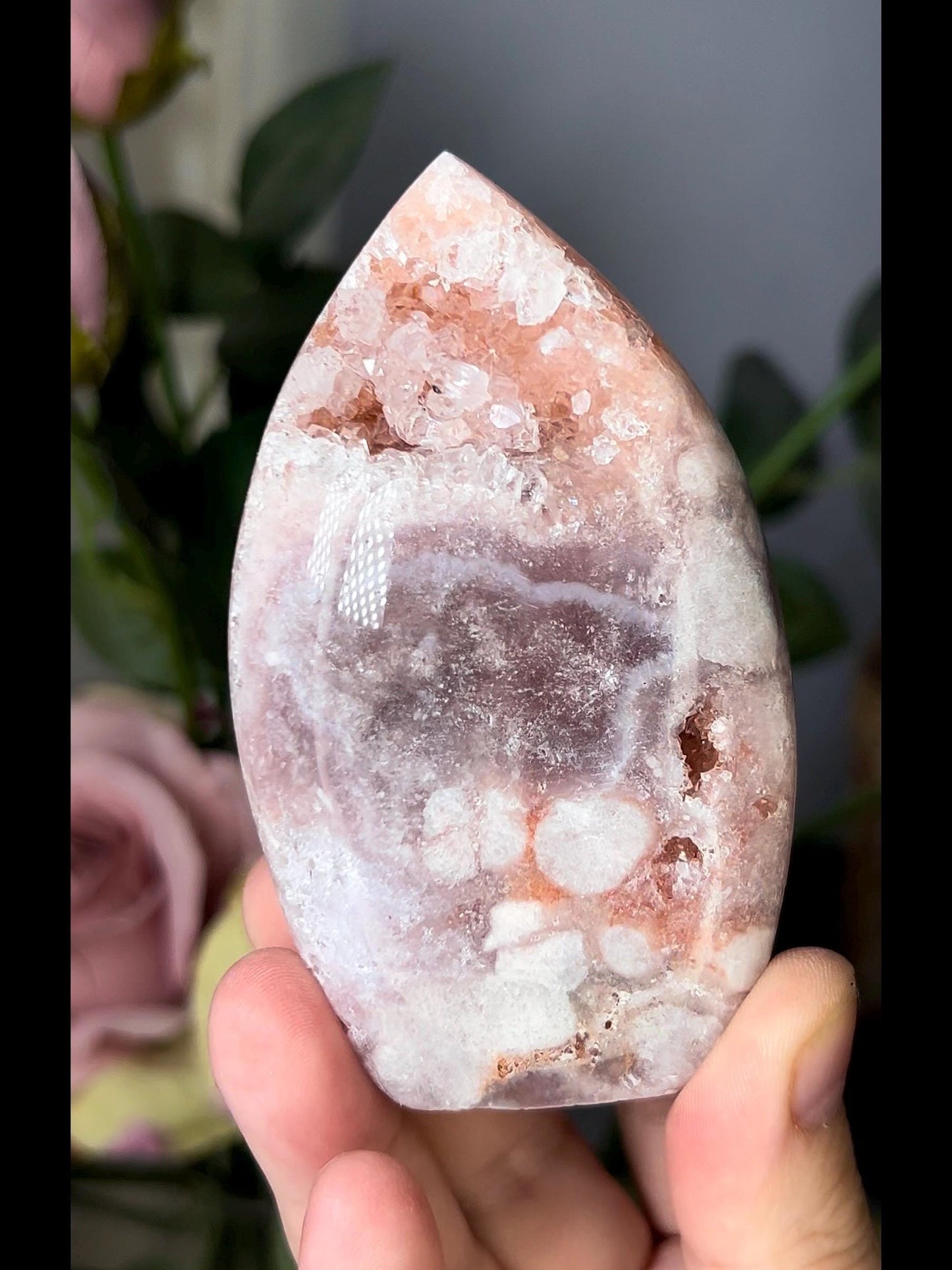 High grade, pink amethyst flame with quartz