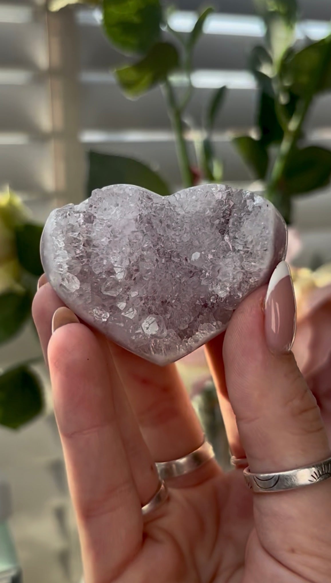 Gorgeous,  druzy, pink amethyst heart- comes with stand