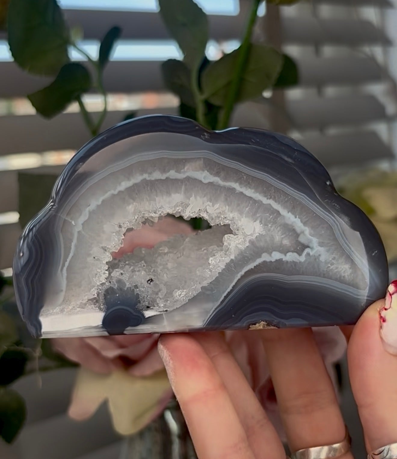 Beautiful, blue banded agate, cloud with druzy