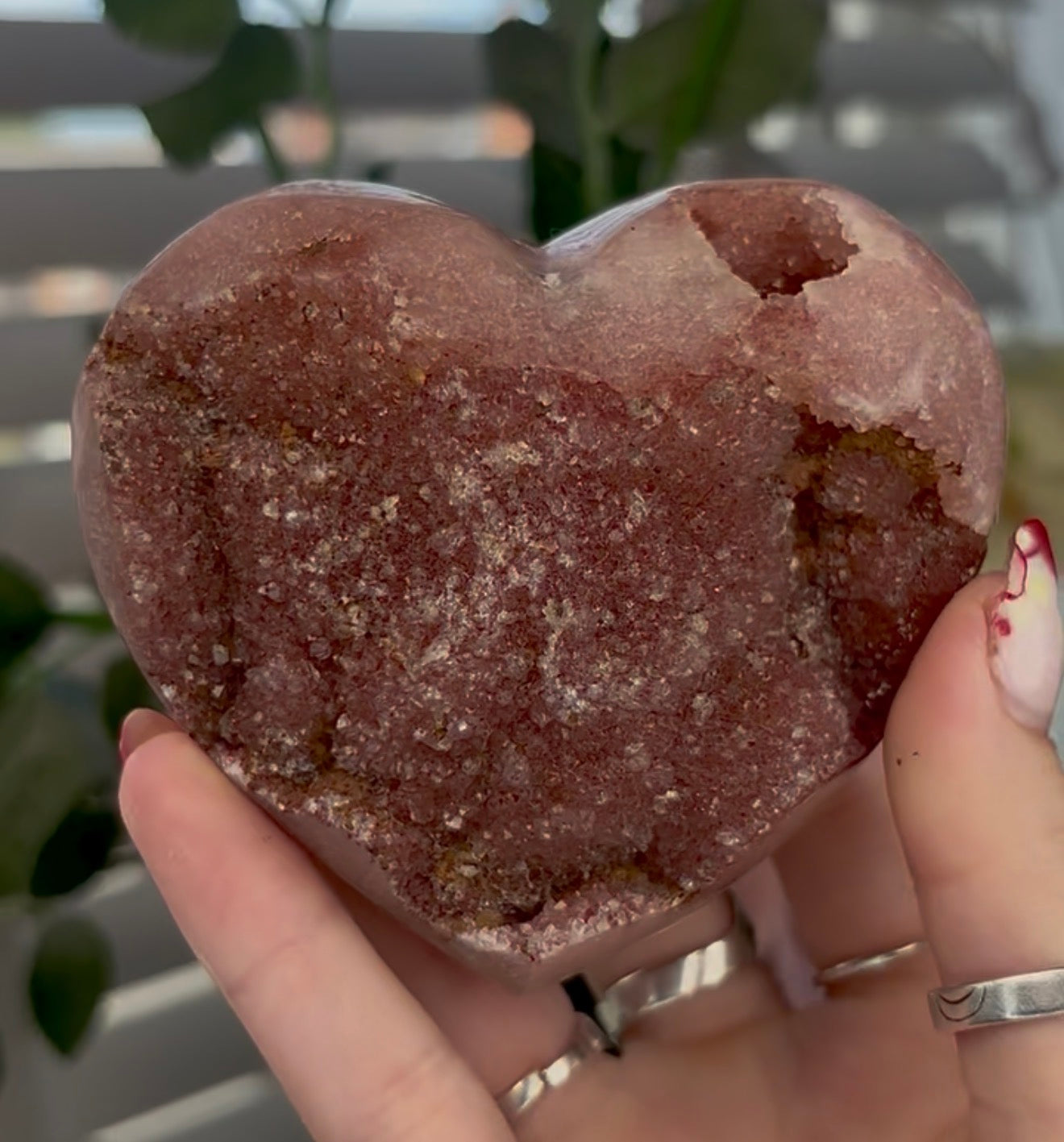 Beautiful druzy pink amethyst heart - comes with stand (8.8cm)