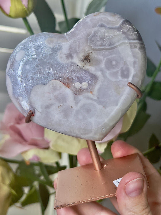 Pink amethyst heart on stand - it is scratched but can be repainted easily (discount already applied)