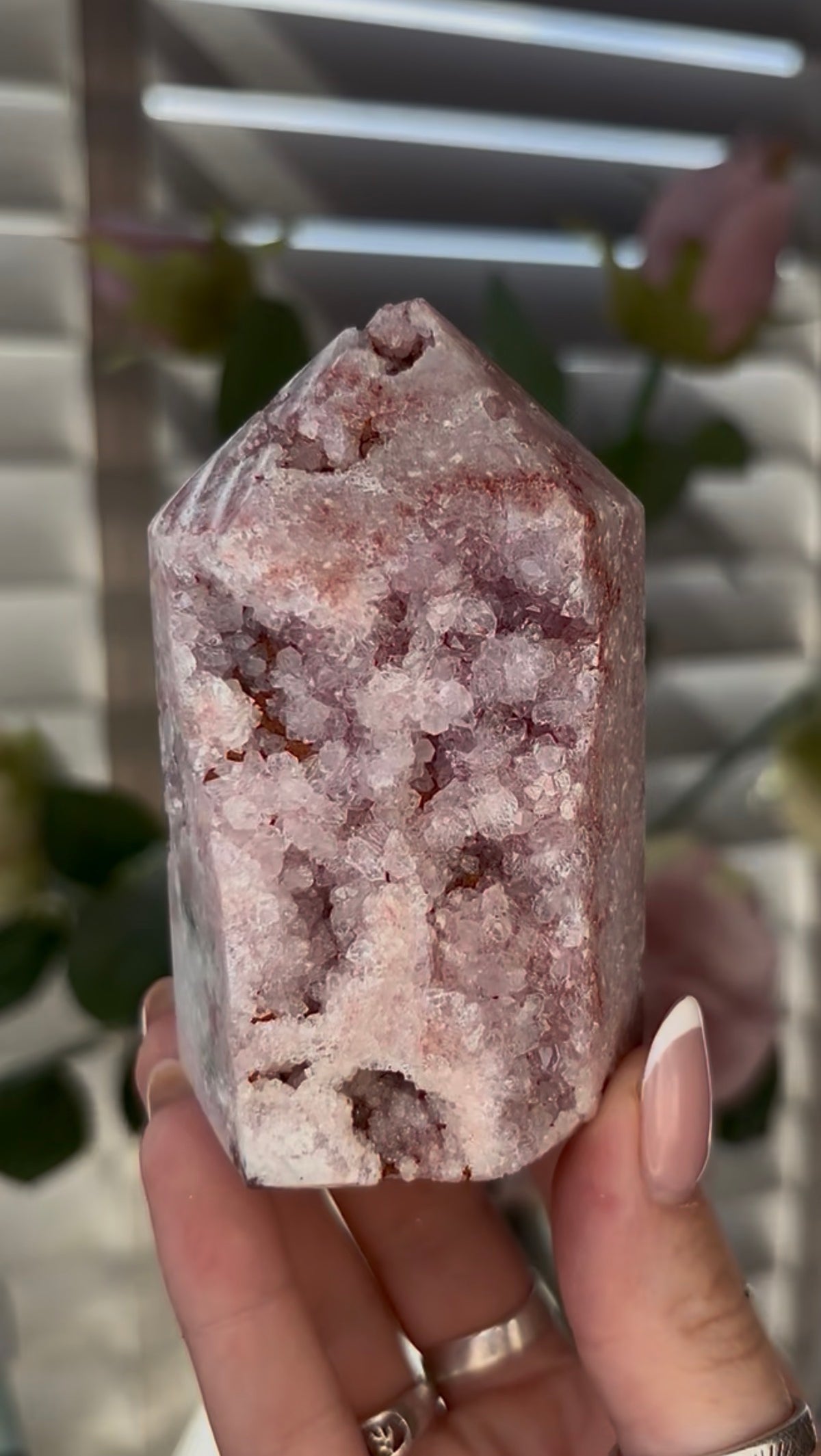 Beautiful, Pink amethyst tower with Jasper 8.5cm(h) by 5cm(w)