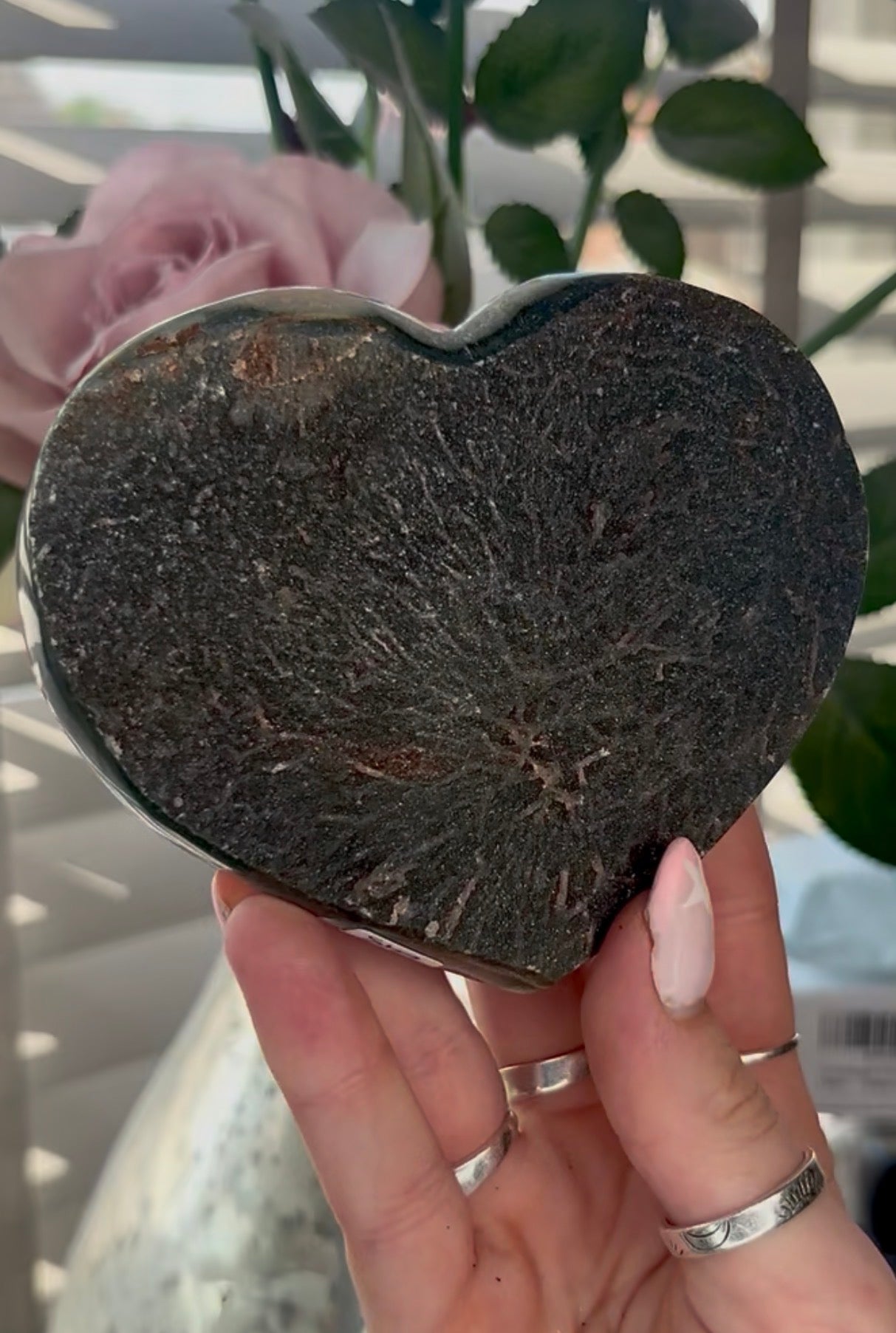 Uruguay, black amethyst heart - comes with stand