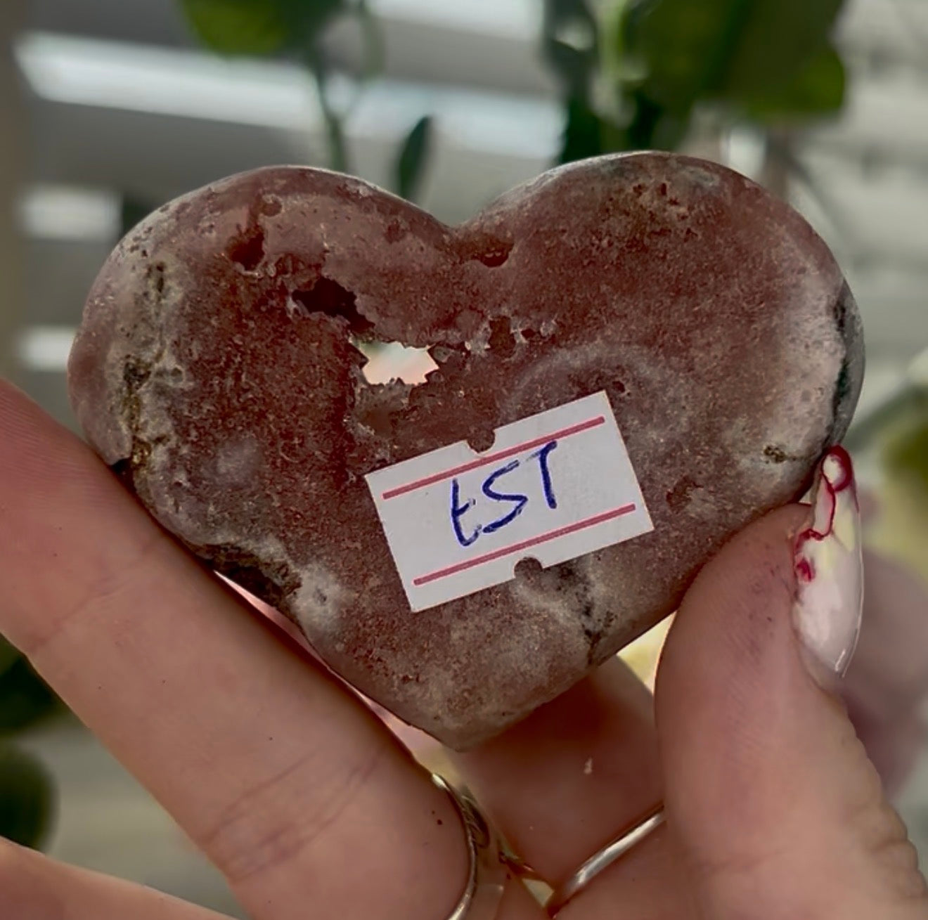 Mini pink amethyst heart - comes with stand