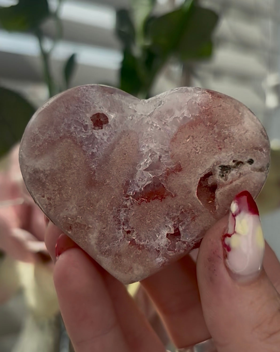 Mini pink amethyst heart - comes with stand