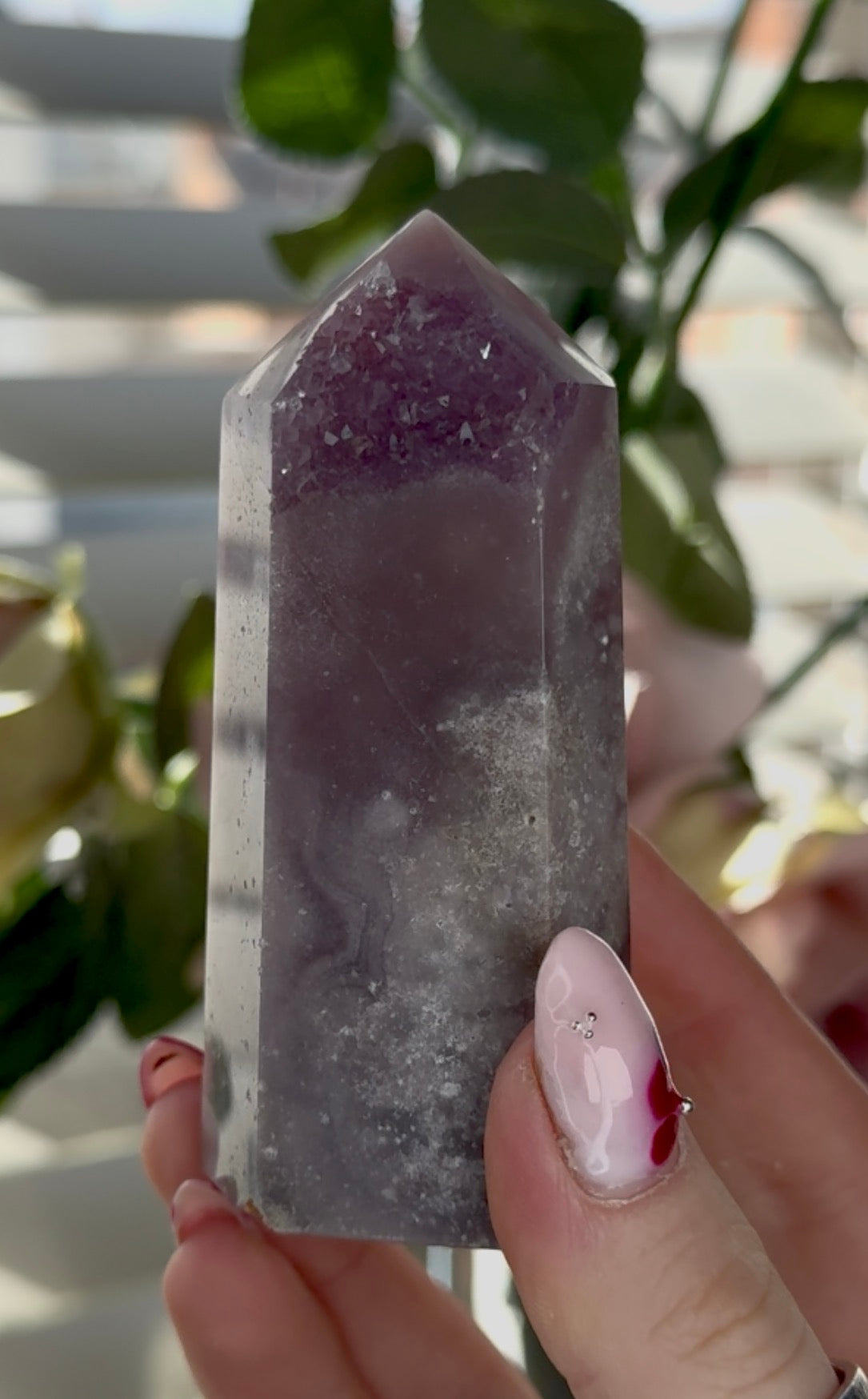 High quality Pink amethyst tower in lilac tones 9cm(h) 4cm(w)