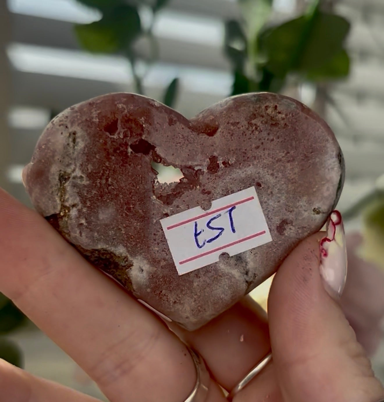 Mini pink amethyst heart - comes with stand