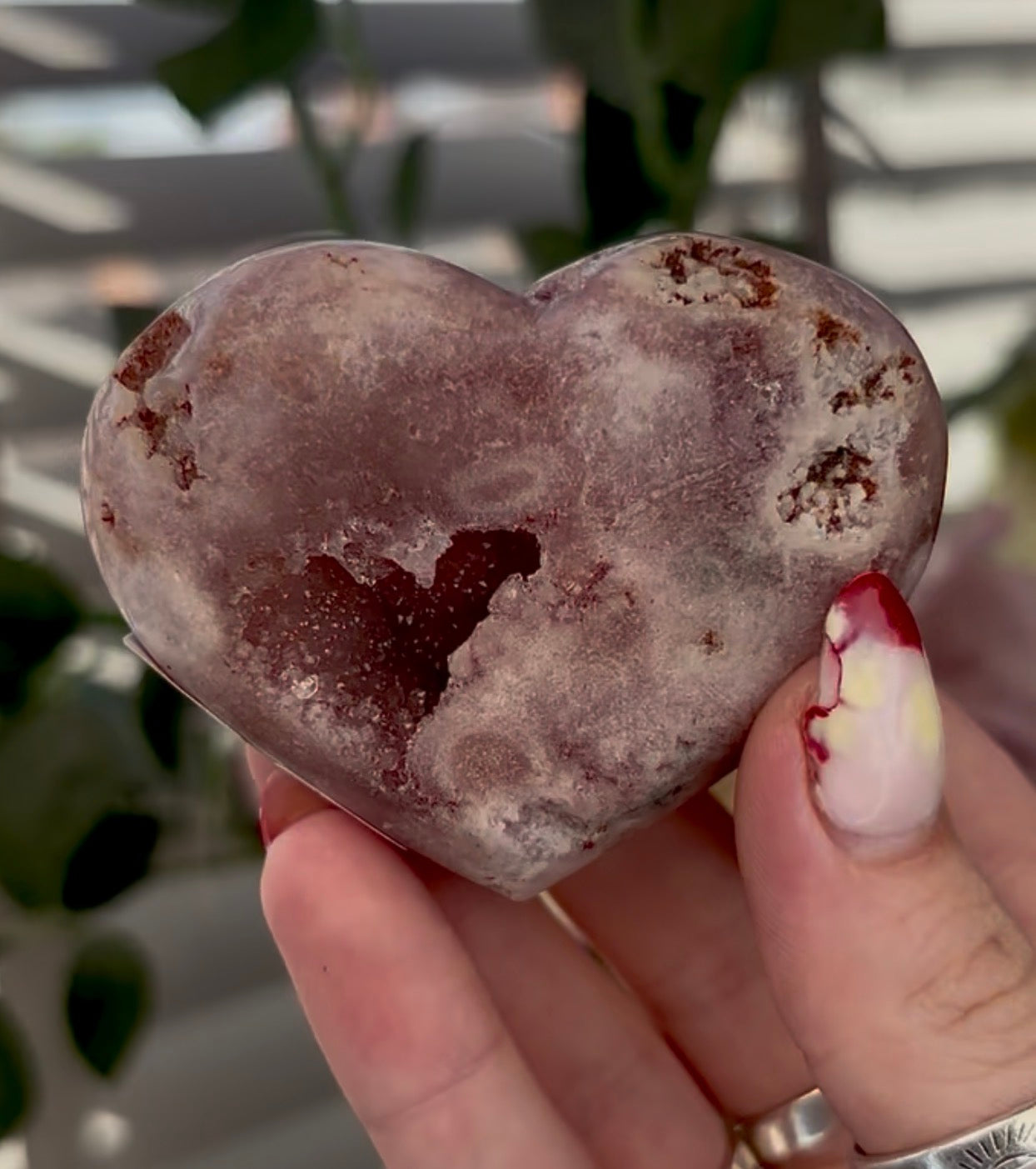 pink amethyst heart - comes with stand