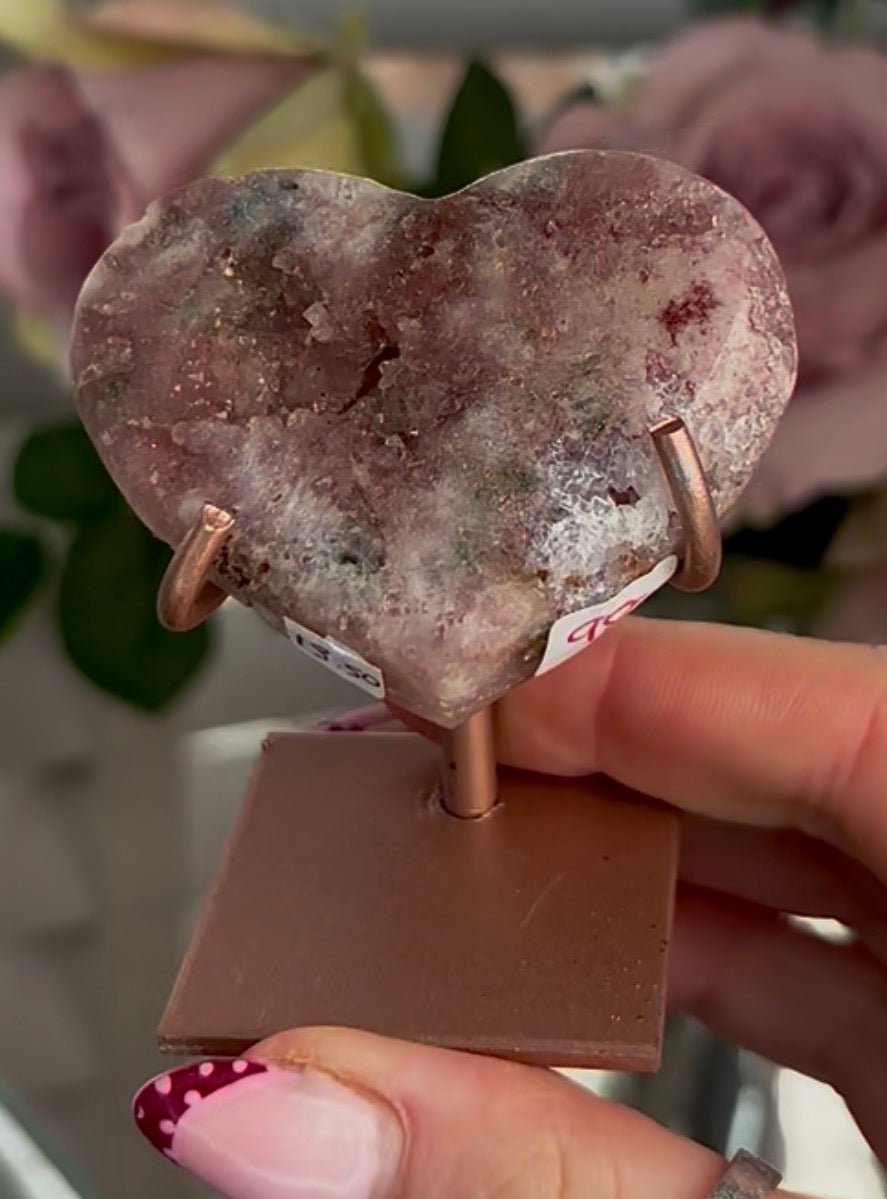 Mini pink amethyst heart - comes with stand