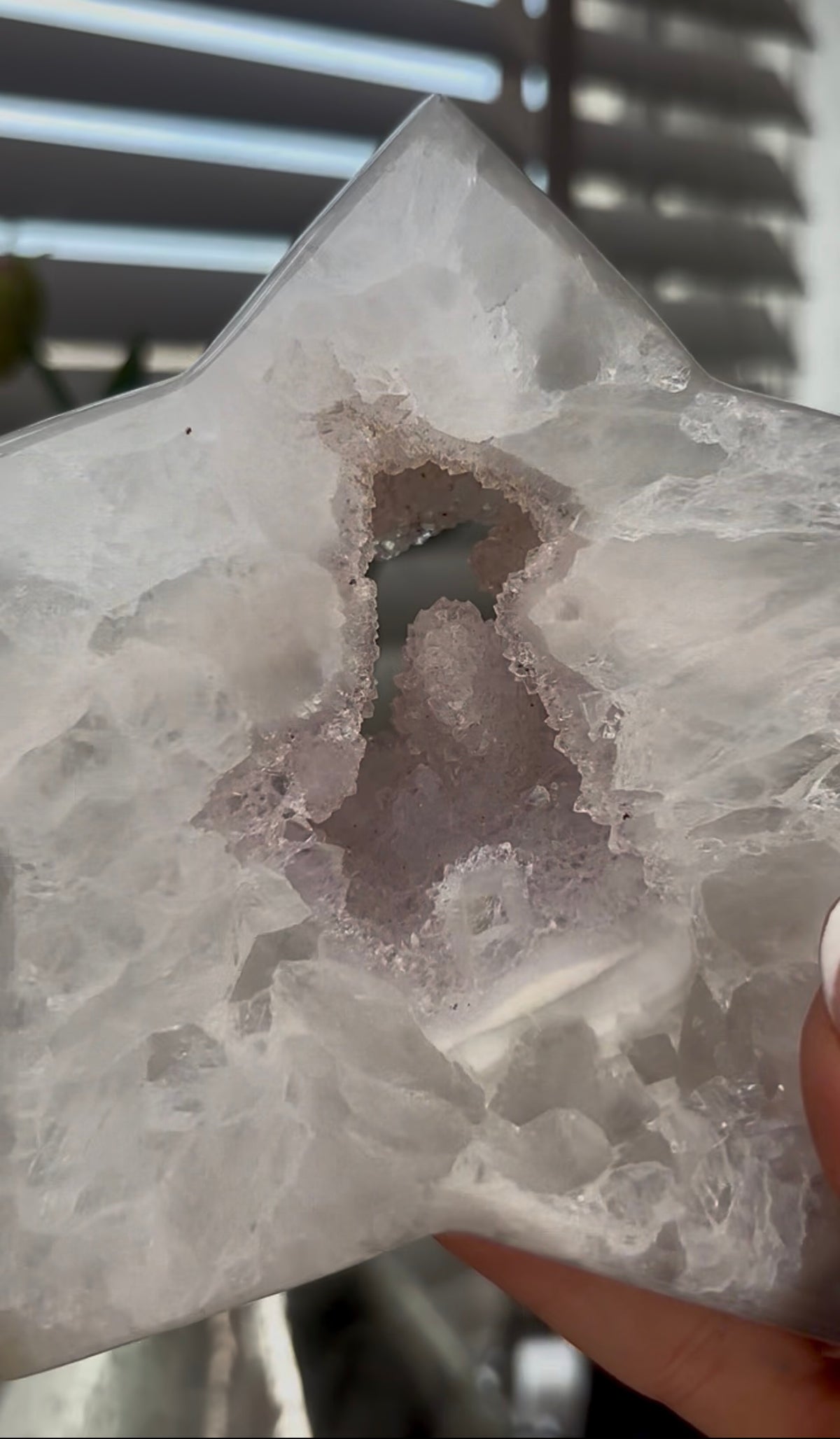 Beautiful, large, high grade, agate star with druzy - comes with stand