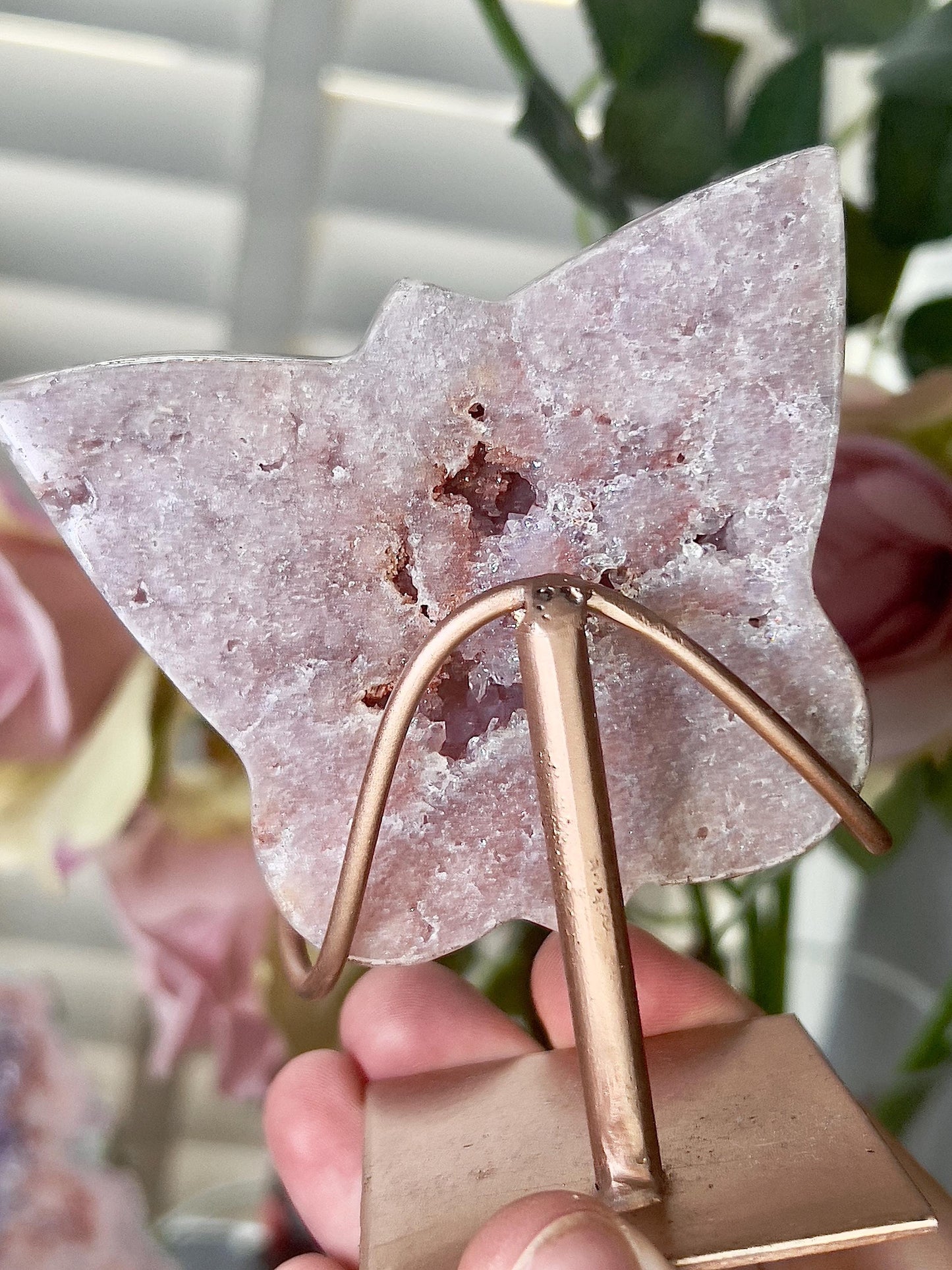 Pink amethyst butterfly on stand