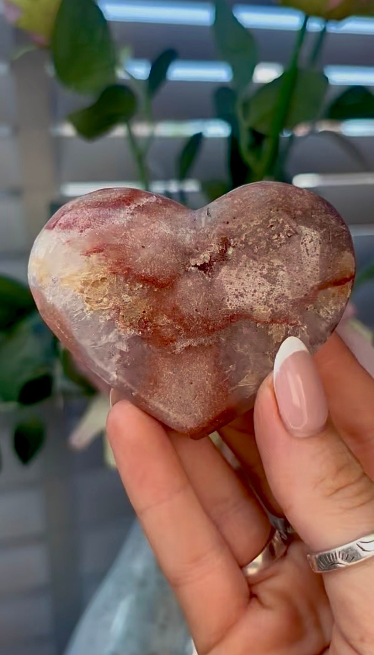 Gorgeous, pink amethyst heart - comes with stand