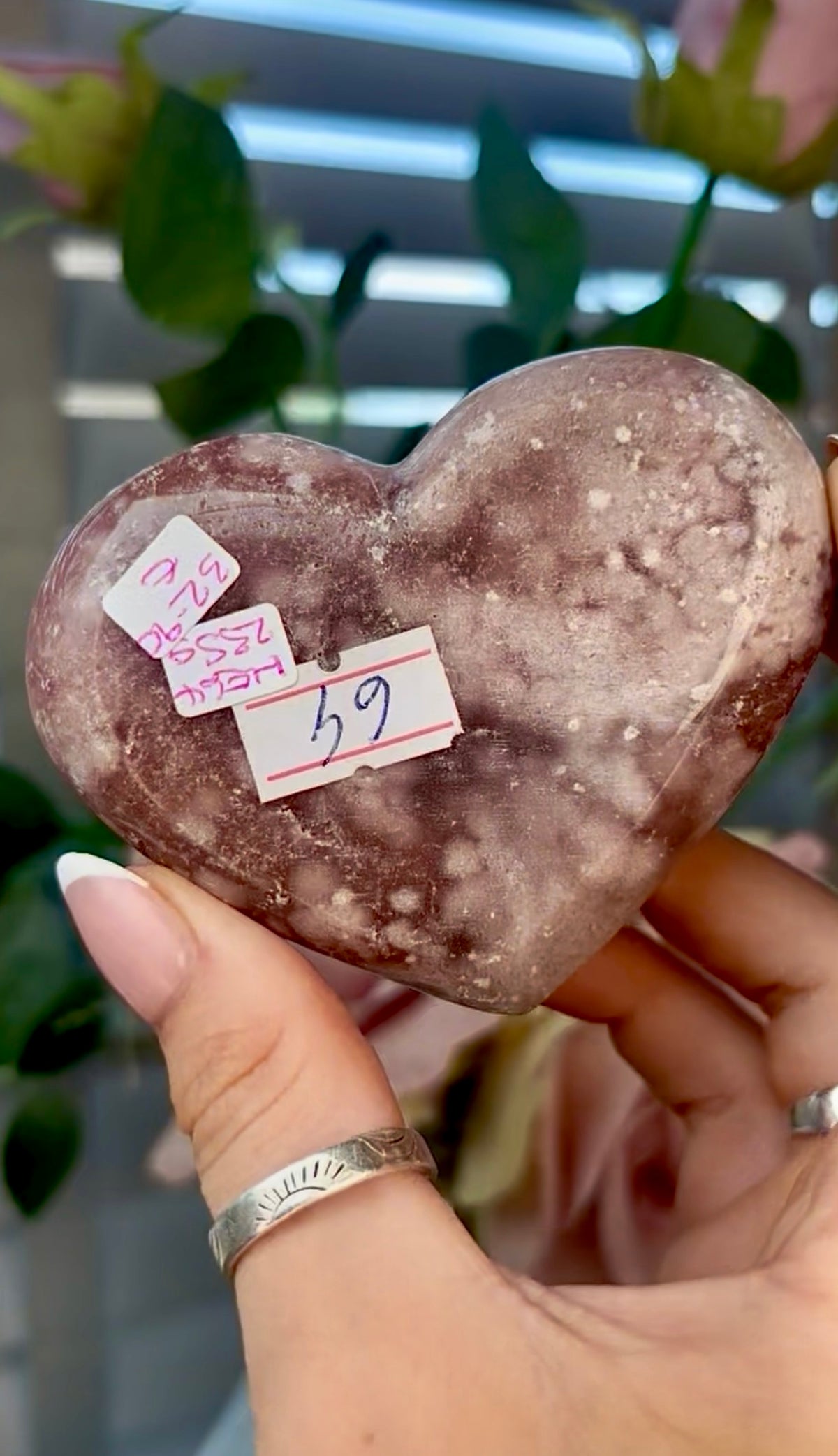 Gorgeous, pink amethyst heart - comes with stand
