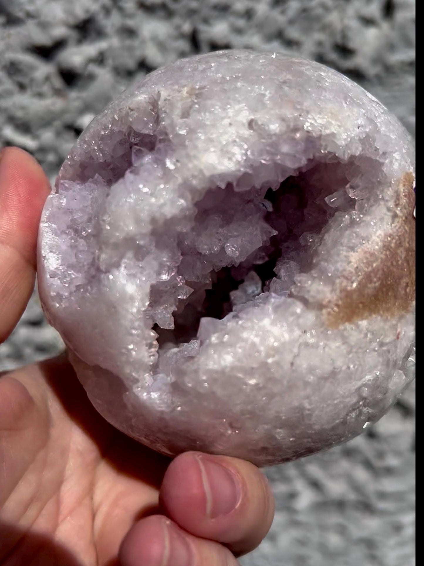 large, snowy, pink amethyst sphere with sugar druzy 870g