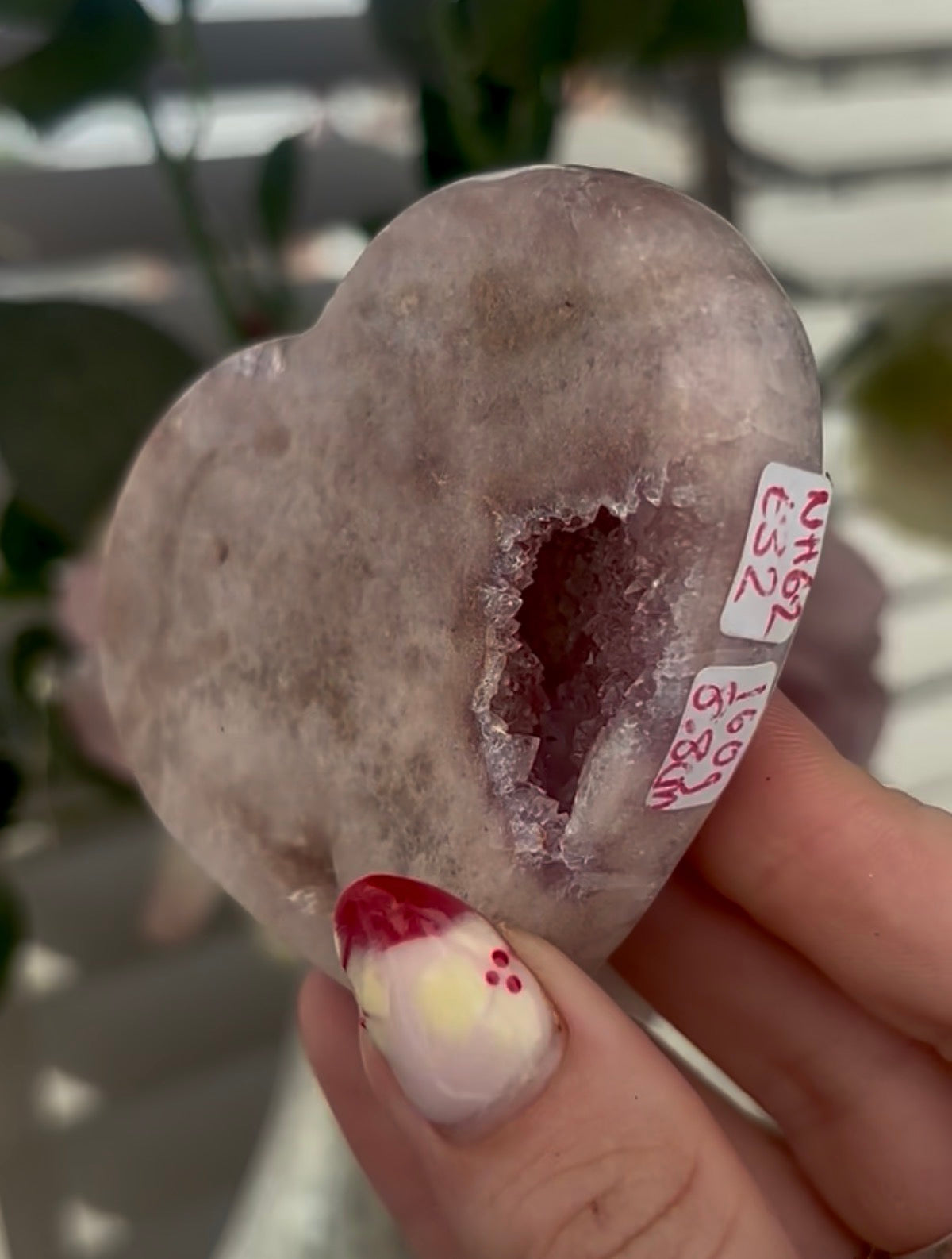 pink amethyst heart - comes with stand