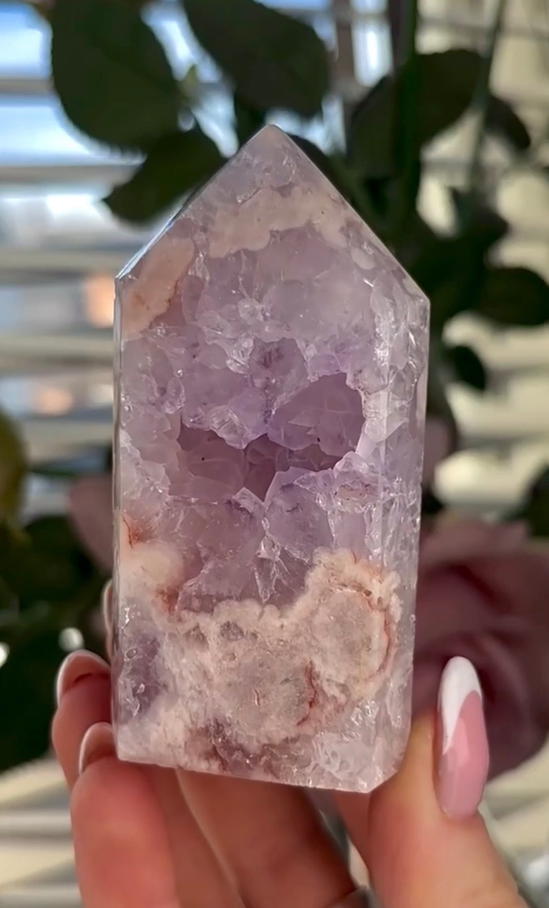 Pink amethyst tower with lilac quartz