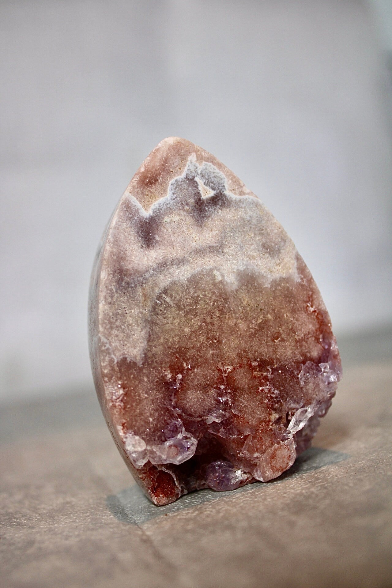 Pink amethyst, flame with purple quartz, from Brazil 145g 7.5cm (h) 5cm (w)