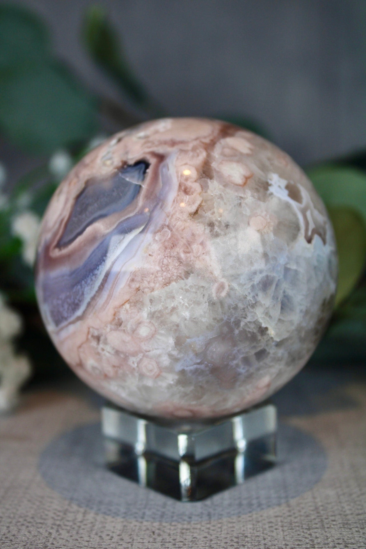 Blue flower agate with chlorite 565G 7CM