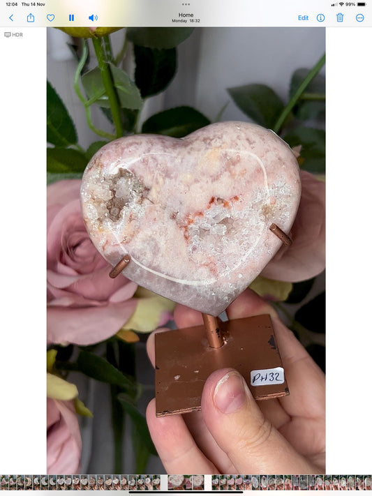 pink amethyst heart with quartz druzy comes with stand that is scratched (discount added)