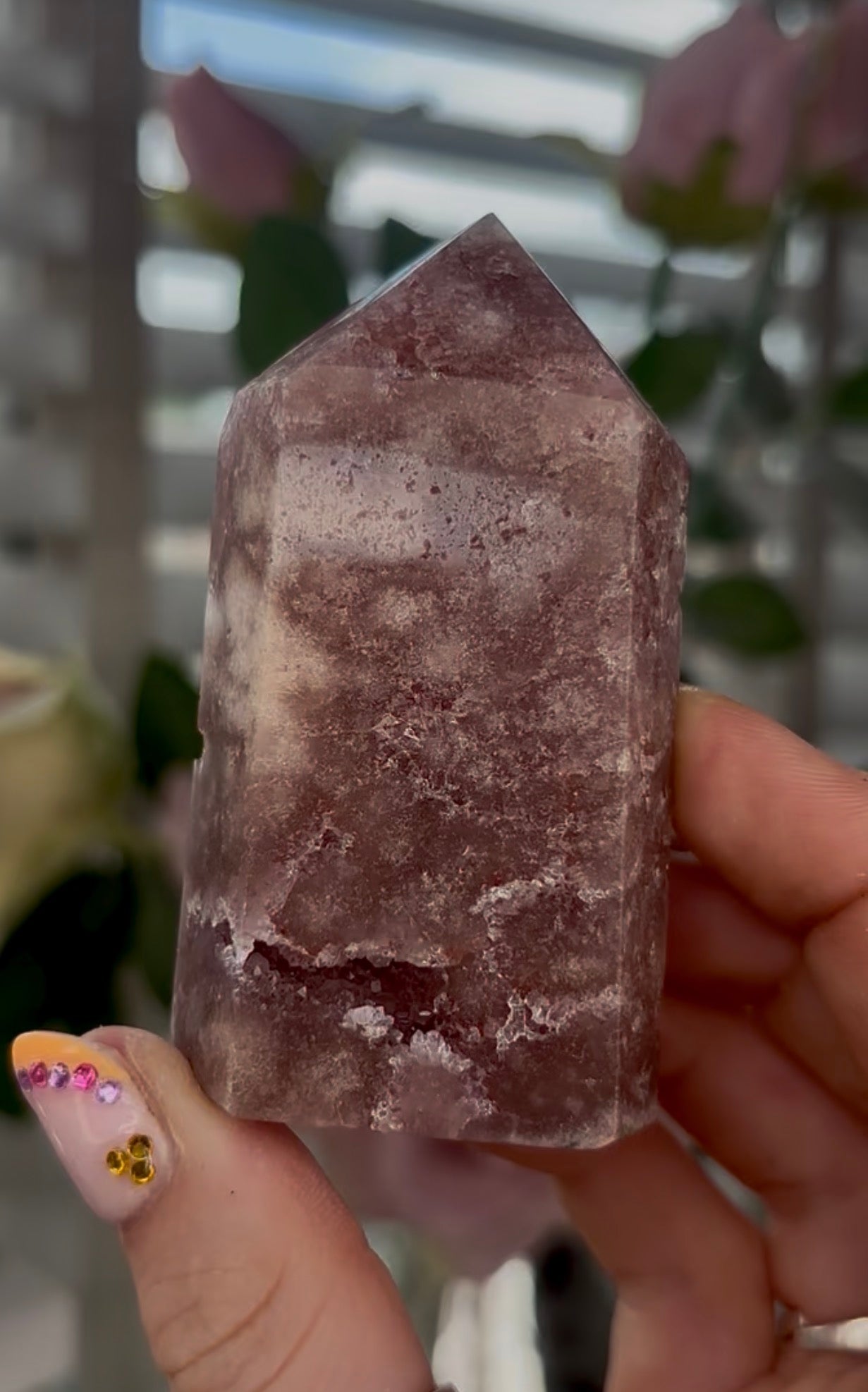 Beautiful, Pink amethyst tower with quartz druzy