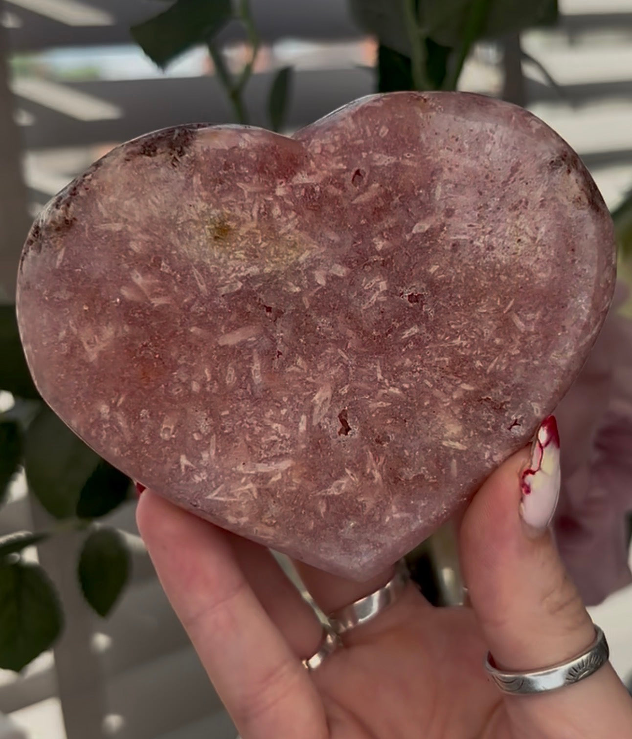 pink amethyst heart - comes with stand 10cm