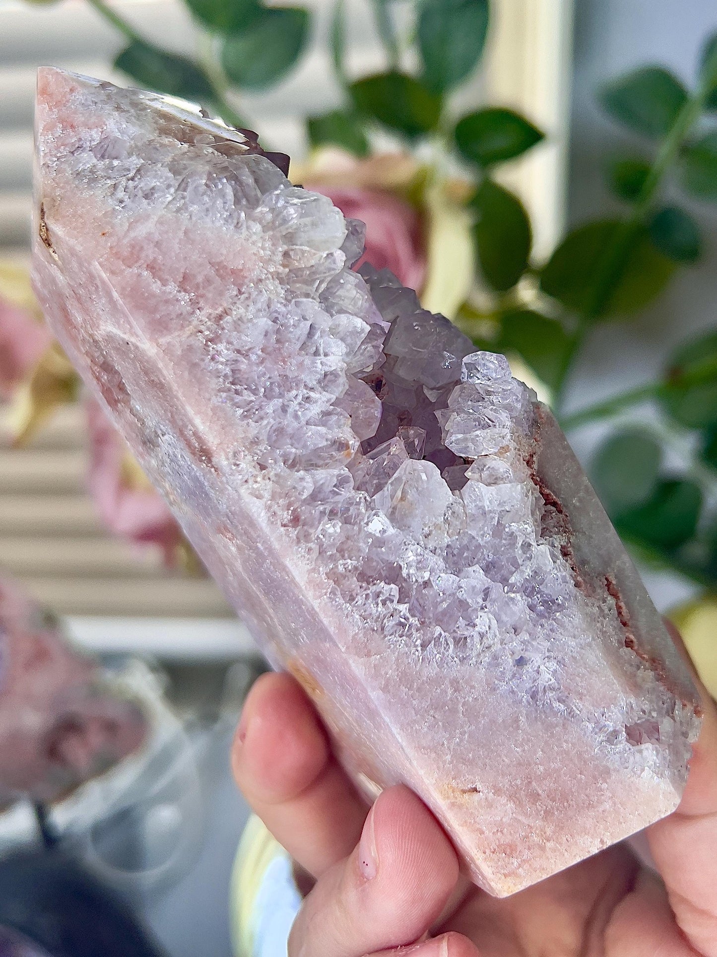 pink amethyst, Chonky with quartz druzy tower 640g
