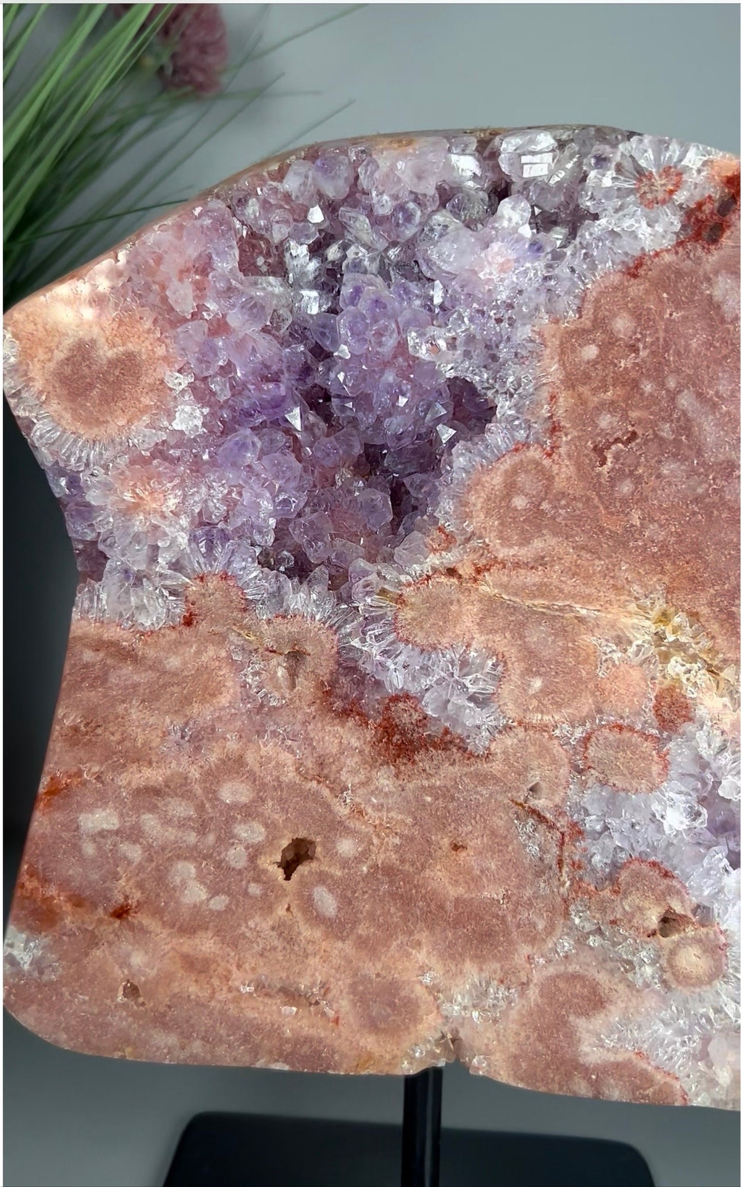 High grade, pink amethyst slab with purple quartz