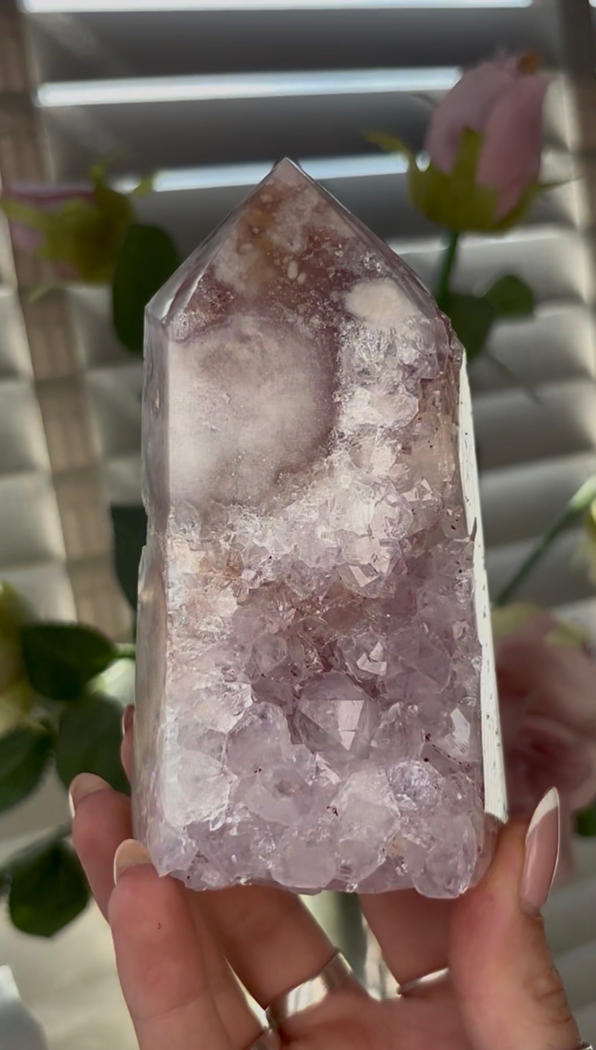 Beautiful, chunky Pink amethyst tower with lilac quartz 11.5cm(h) by 6.5cm(w)