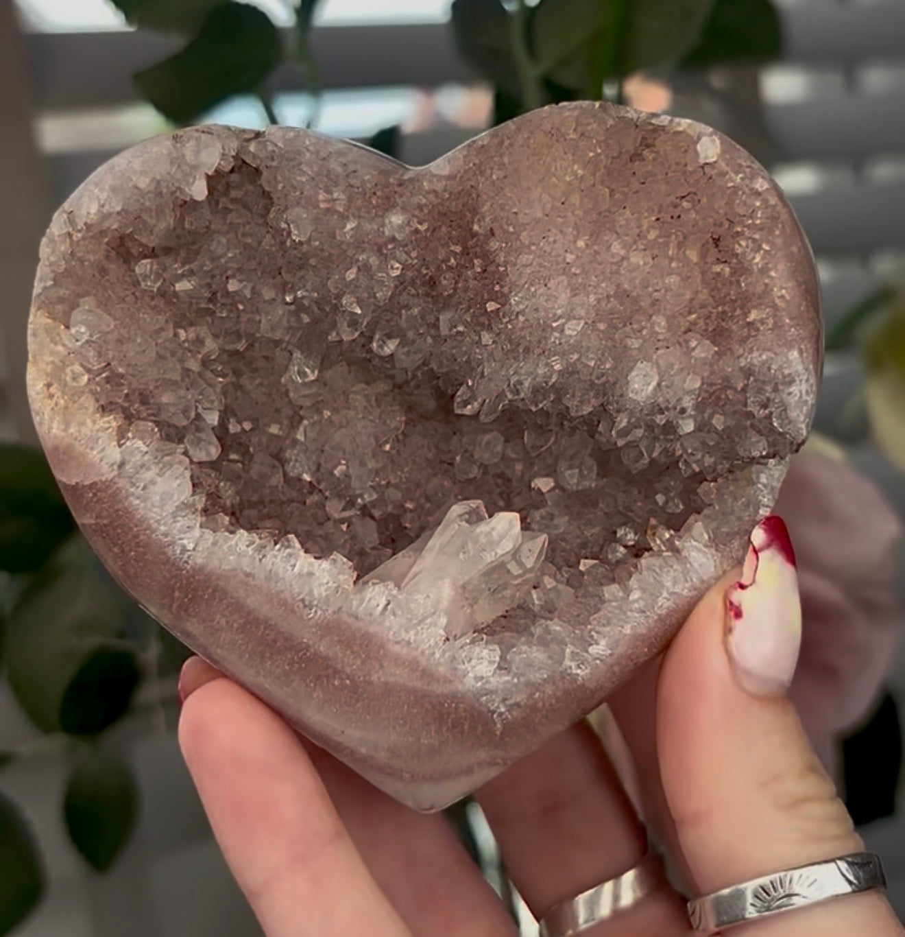 Druzy pink amethyst heart - comes with stand (9.5cm)
