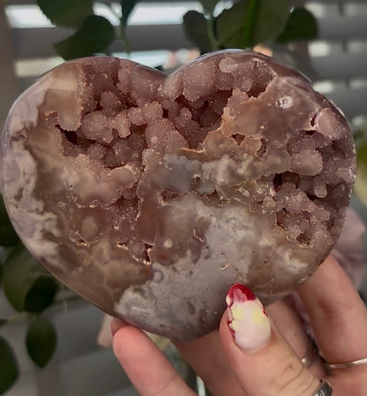 Sugar bubble druzy, pink amethyst heart - comes with stand (11cm)