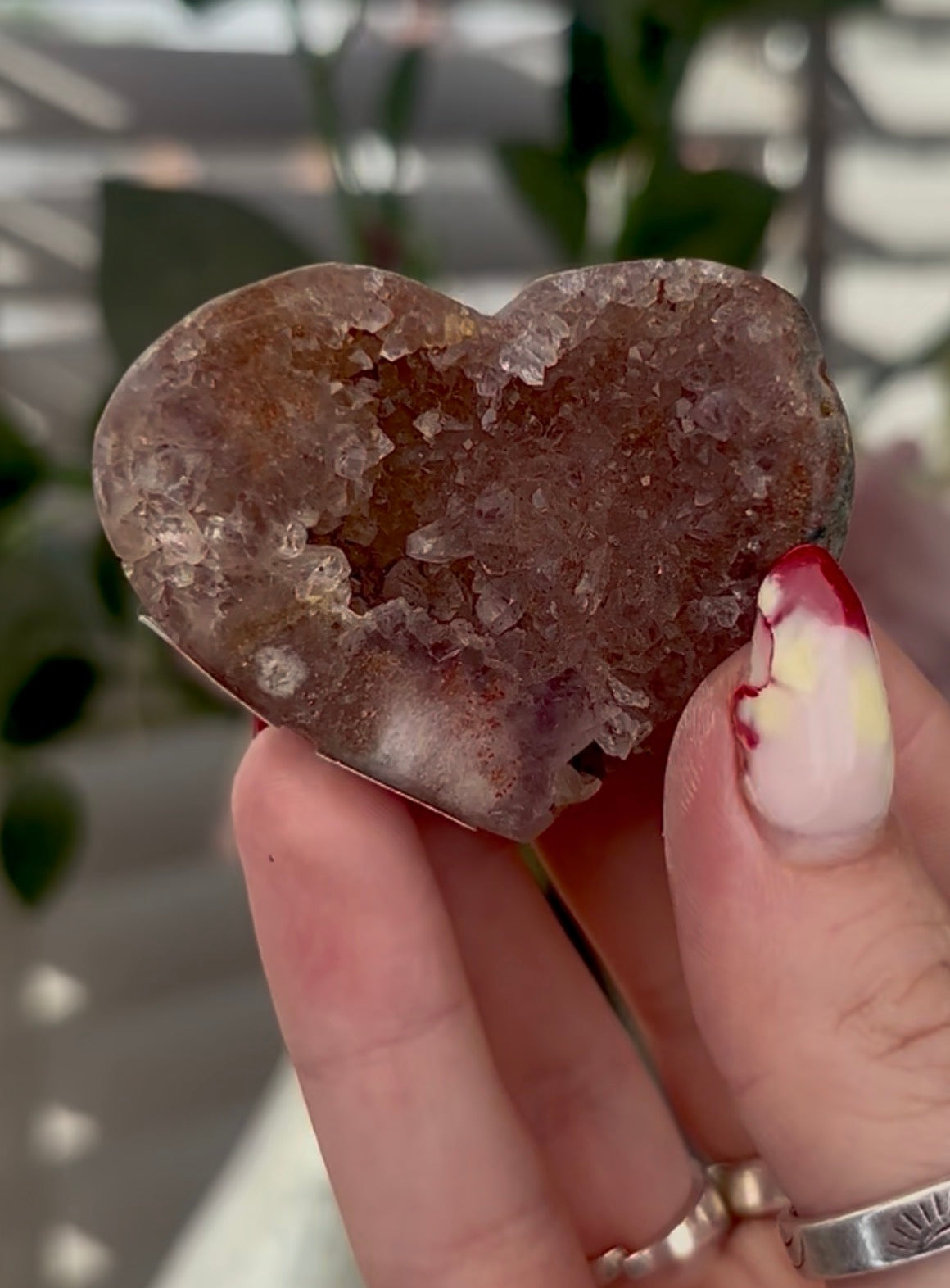 Mini pink amethyst heart - comes with stand