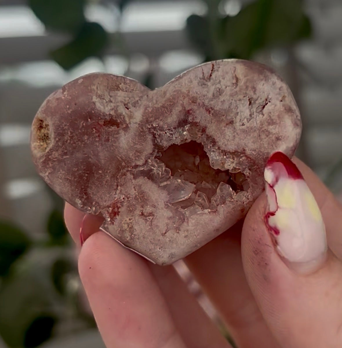 Mini pink amethyst heart - comes with stand