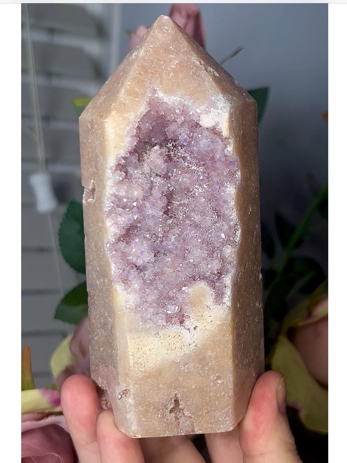 Incredible, High grade, super sparkly, druzy, pink amethyst tower in lemon & lilac tones 554g
