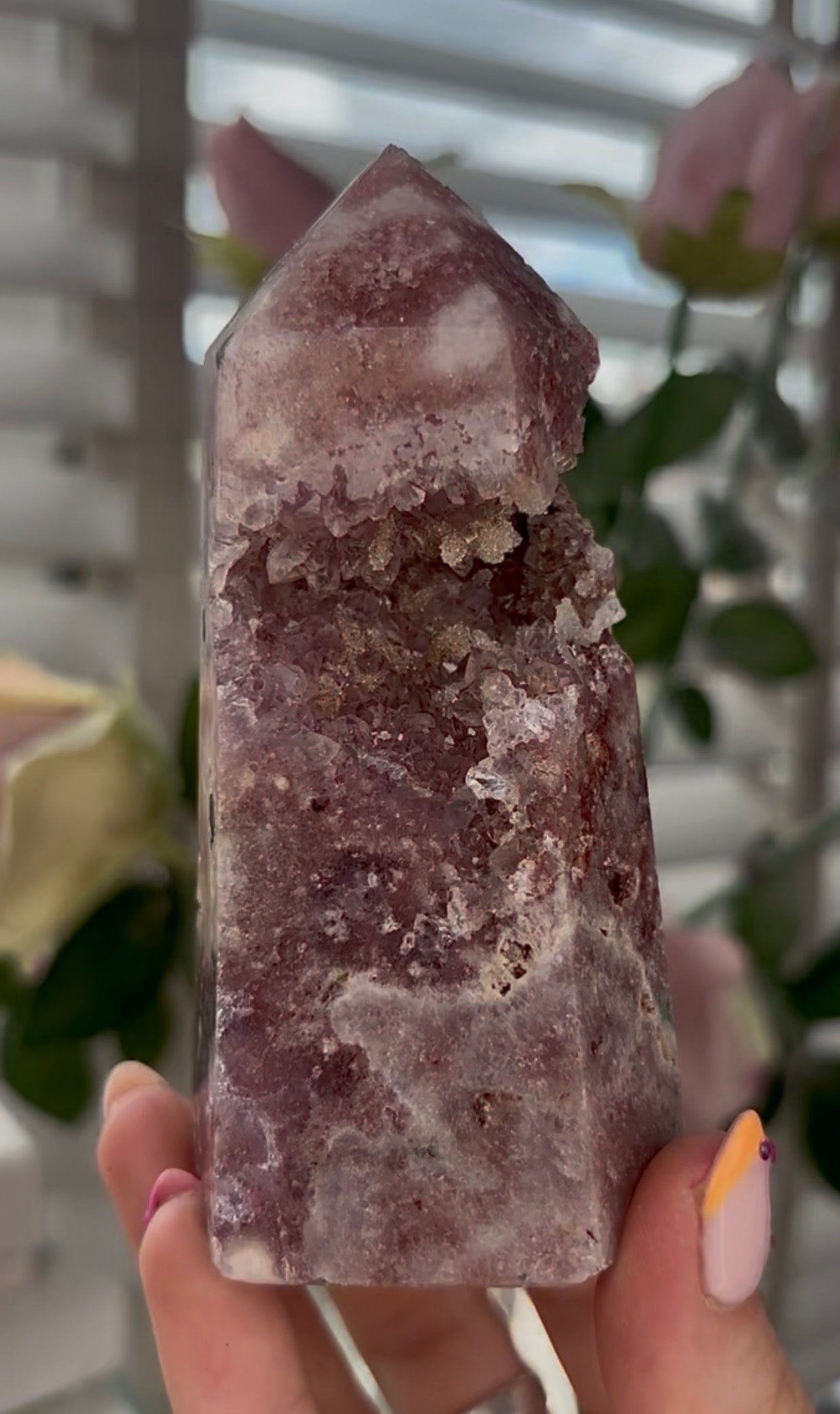 Pretty, Pink amethyst tower with Druzy