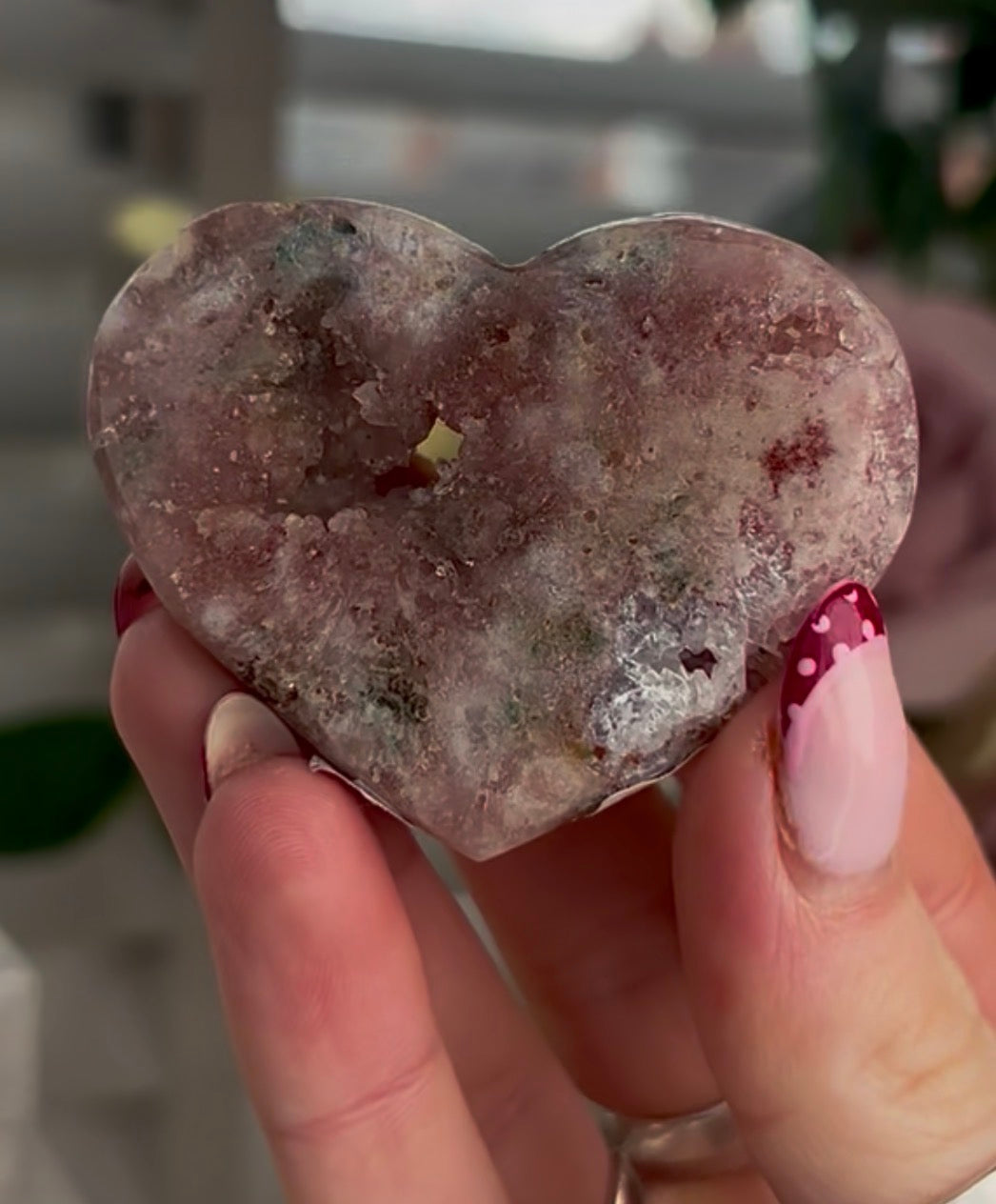 Mini pink amethyst heart - comes with stand
