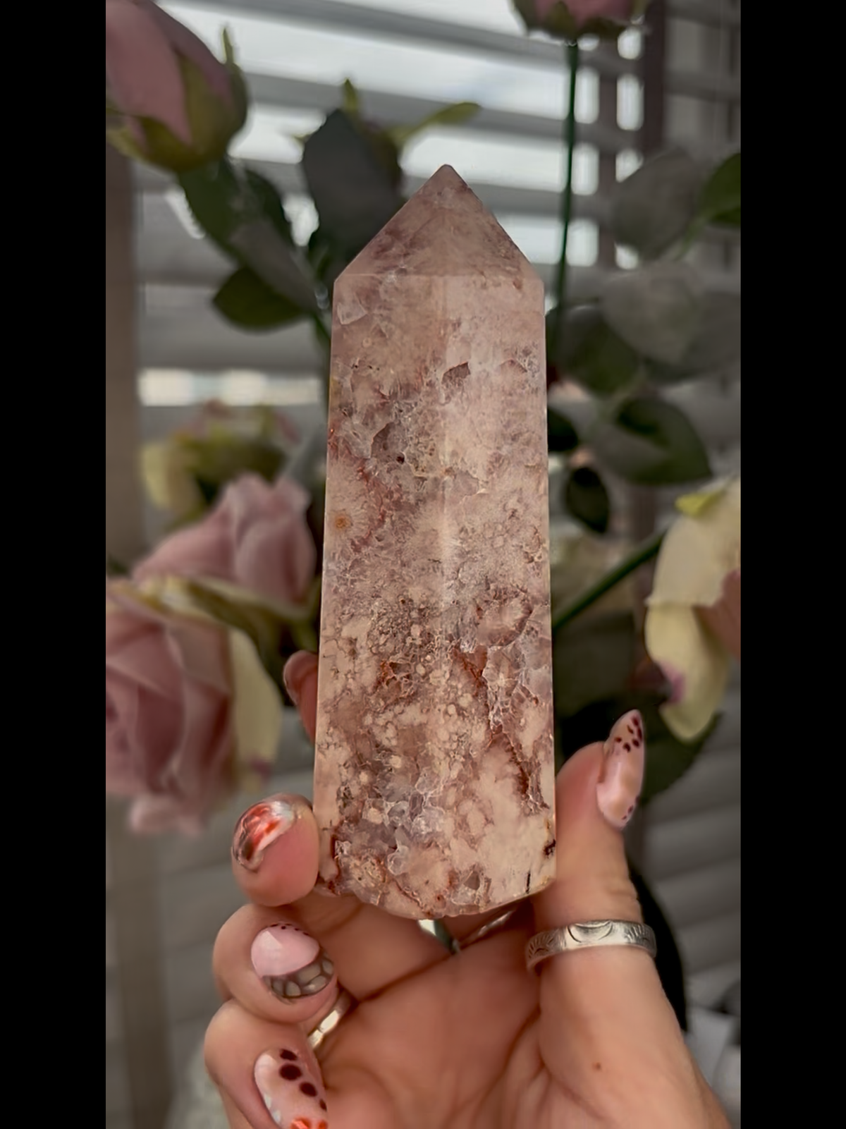 Incredible, High grade, pink amethyst, tower in deep pink tones and purple quartz, druzy & flower formations